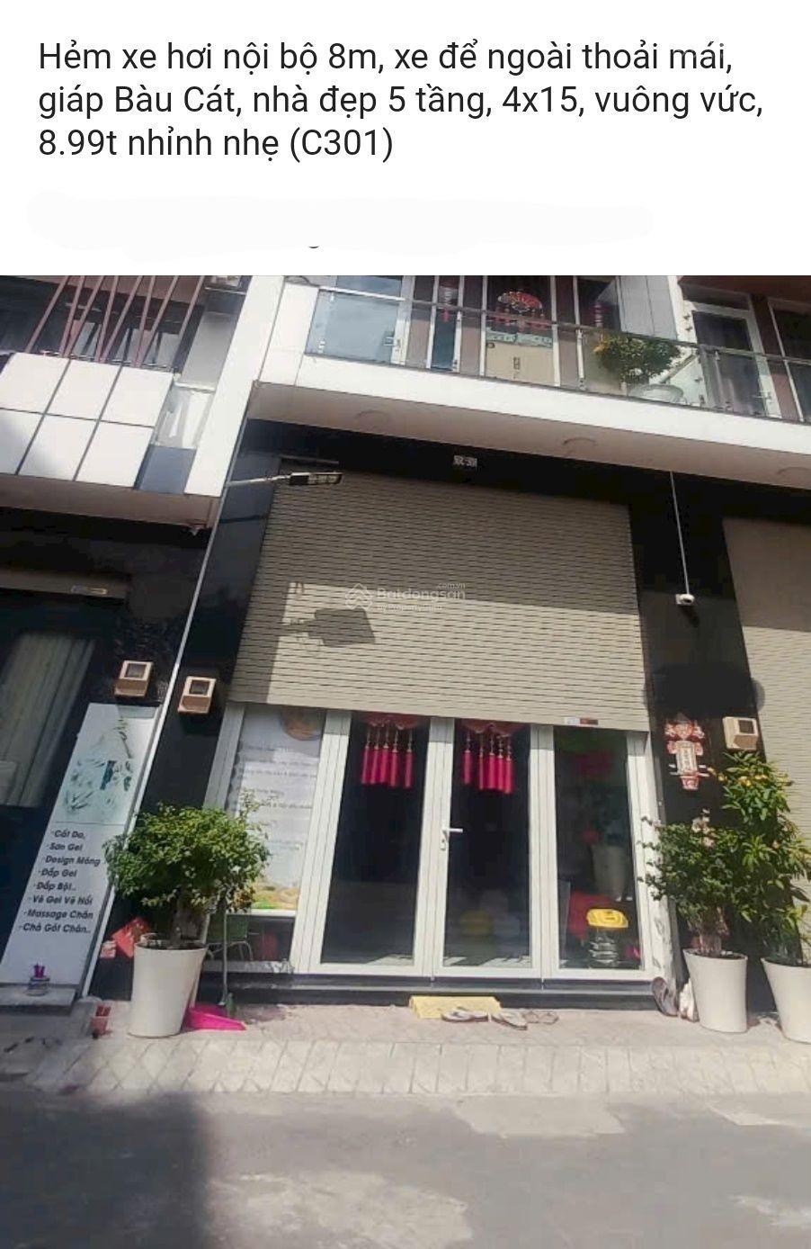 Hẻm xe hơi nội bộ 8m, xe để ngoài thoải mái, giáp Bàu Cát, nhà đẹp 5 tầng, 4x15, vuông vức, 8.99t n