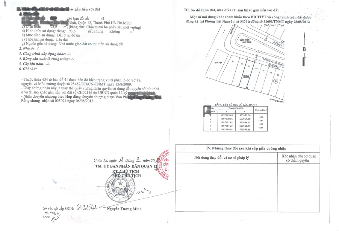 QSDĐ thửa đất số: 559, tờ bản đồ số: 41, địa chỉ: Phường Tân Thới Nhất, Quận 12, TP.Hồ Chí Minh