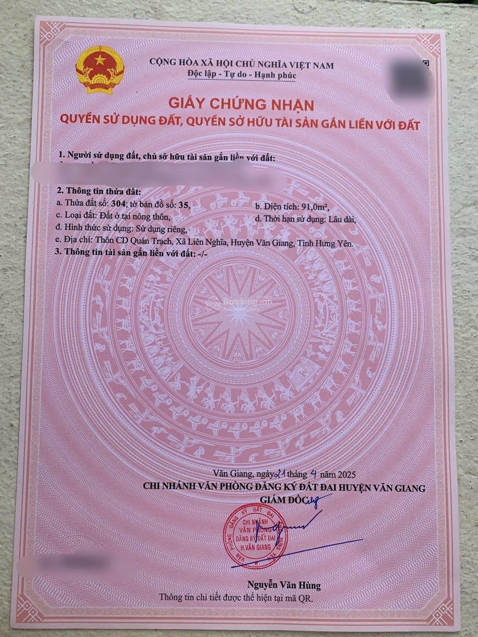 CHÍNH CHỦ BÁN LÔ ĐẤT ĐẸP TẠI TRÁI TIM VĂN GIANG Thôn CD Quán Trạch Văn Giang - Hưng Yên