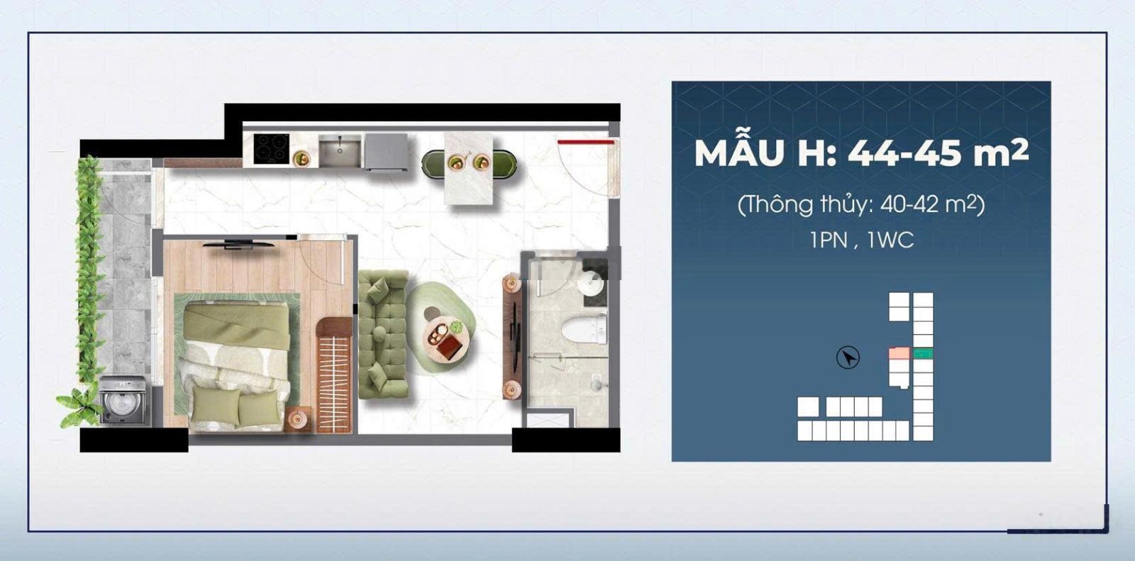 Cần bán căn 1PN Tháp The Icon tầng 23 view nội khu, giá trực tiếp CĐT