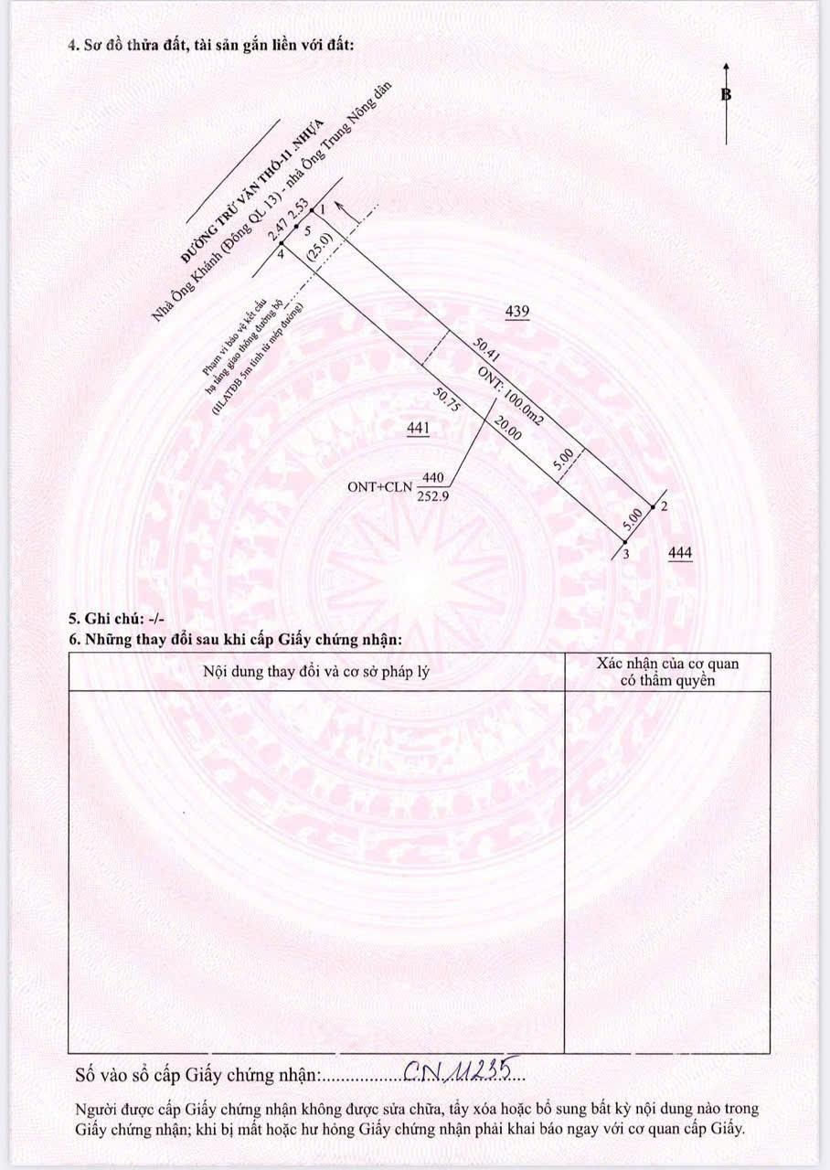 Đất sẵn vườn cây ăn trái 5x50m thổ cư 100m2 giá cực hời tại Trừ Văn Thố - Bàu Bàng
