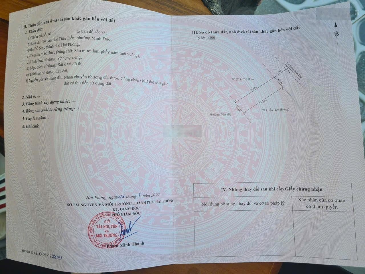 Lô đất đẹp lần đầu xuất hiện tại TDP Dân Tiến phường Nam Đồ Sơn diện tích: 65,5m2 ngang 4,25m