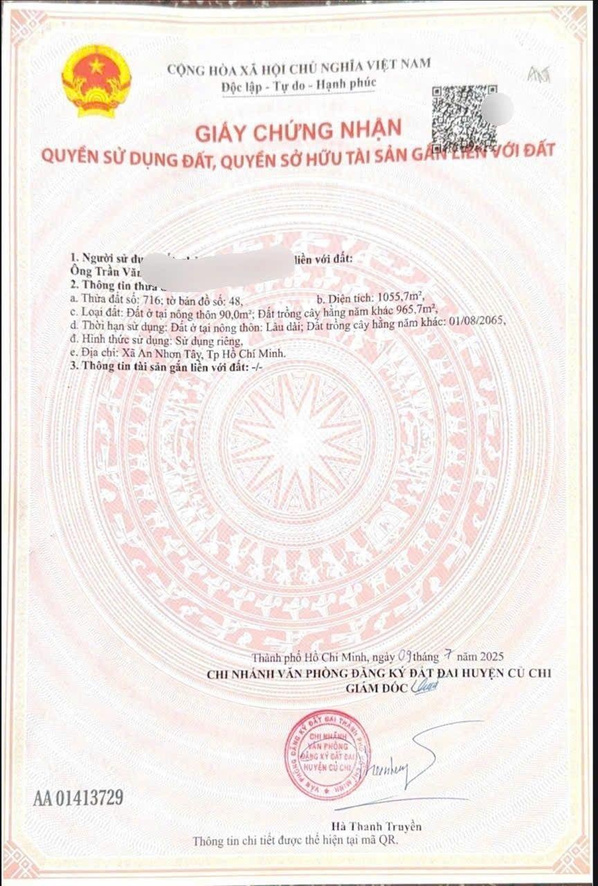 An Nhơn Tây, Củ Chi bán đất mặt tiền đường TL7, gần bệnh viện Củ Chi, trường học cấp 1,2,3