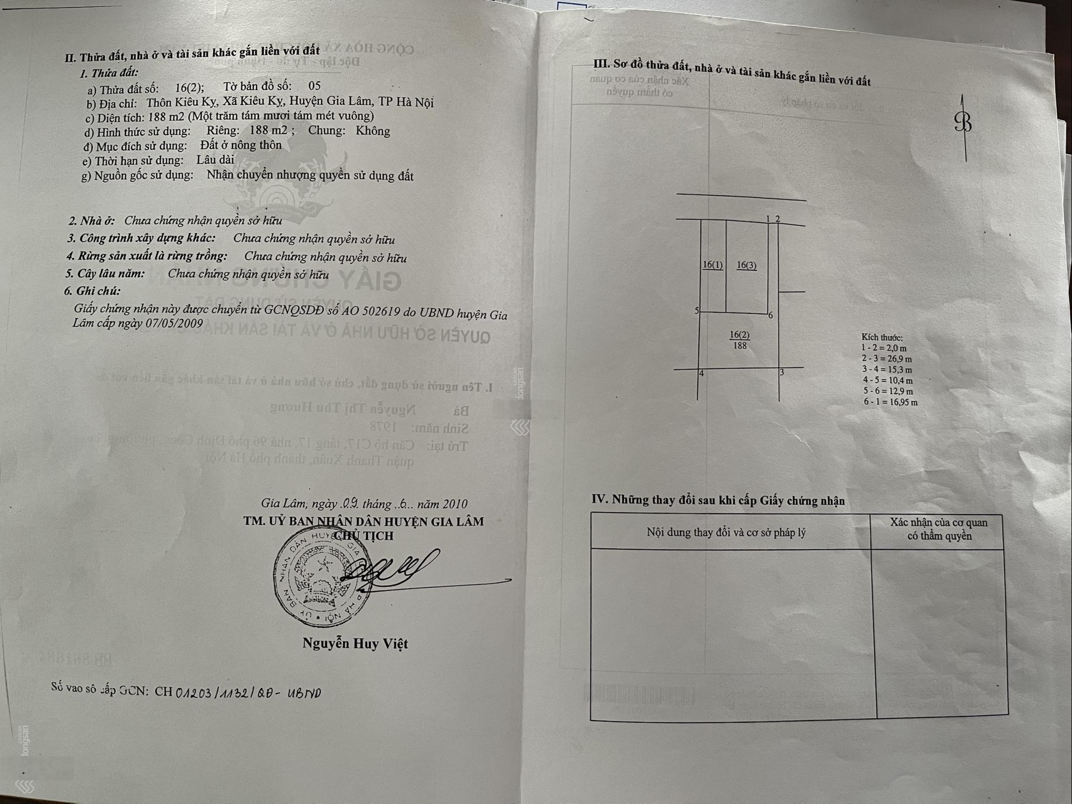Chính chủ cần bán gấp lô đất 188m2 Kiêu Kỵ, Gia Lâm, HN gần Ocean Park 1 SĐCC. LH 0354332298