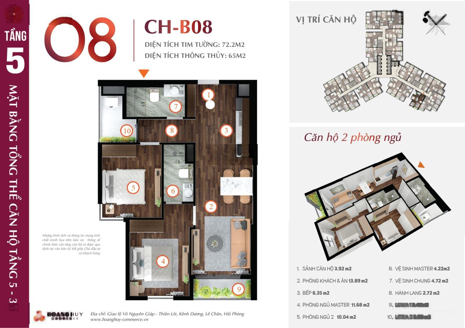 Bán căn 2 ngủ DT 72.2m2 rộng nhất tại chung cư Hoàng Huy Commerce giá rẻ nhất thị trường