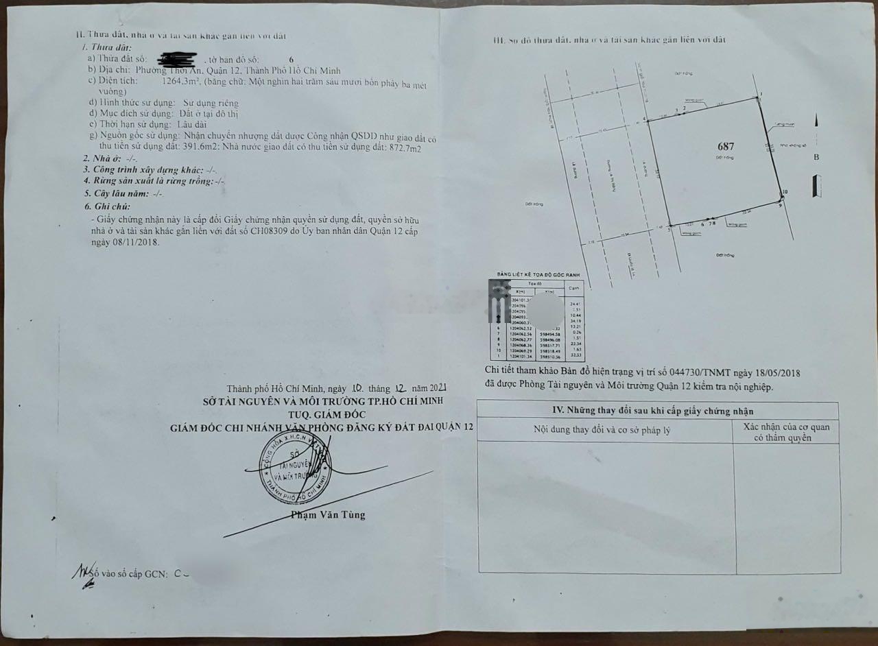 Bán đất mặt tiền Lê Thị Riêng Q12 DT ngang 34.20x37 thổ cư 1.264 m2 giá 95 tỷ liên hệ 0919147835