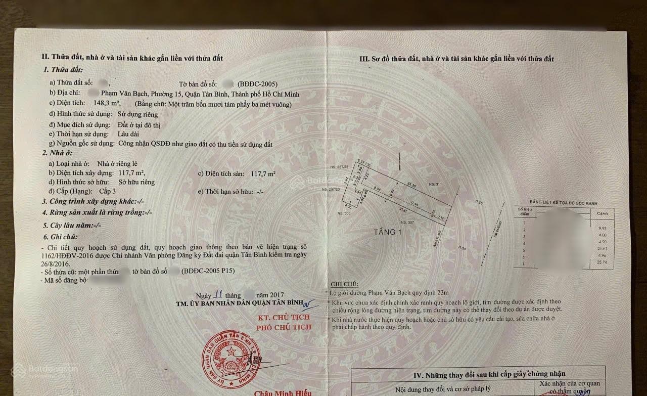 Bán nhà mt phạm văn bạch. 20,8 tỷ (5x26,5 nở hậu 10m = 149m2 )