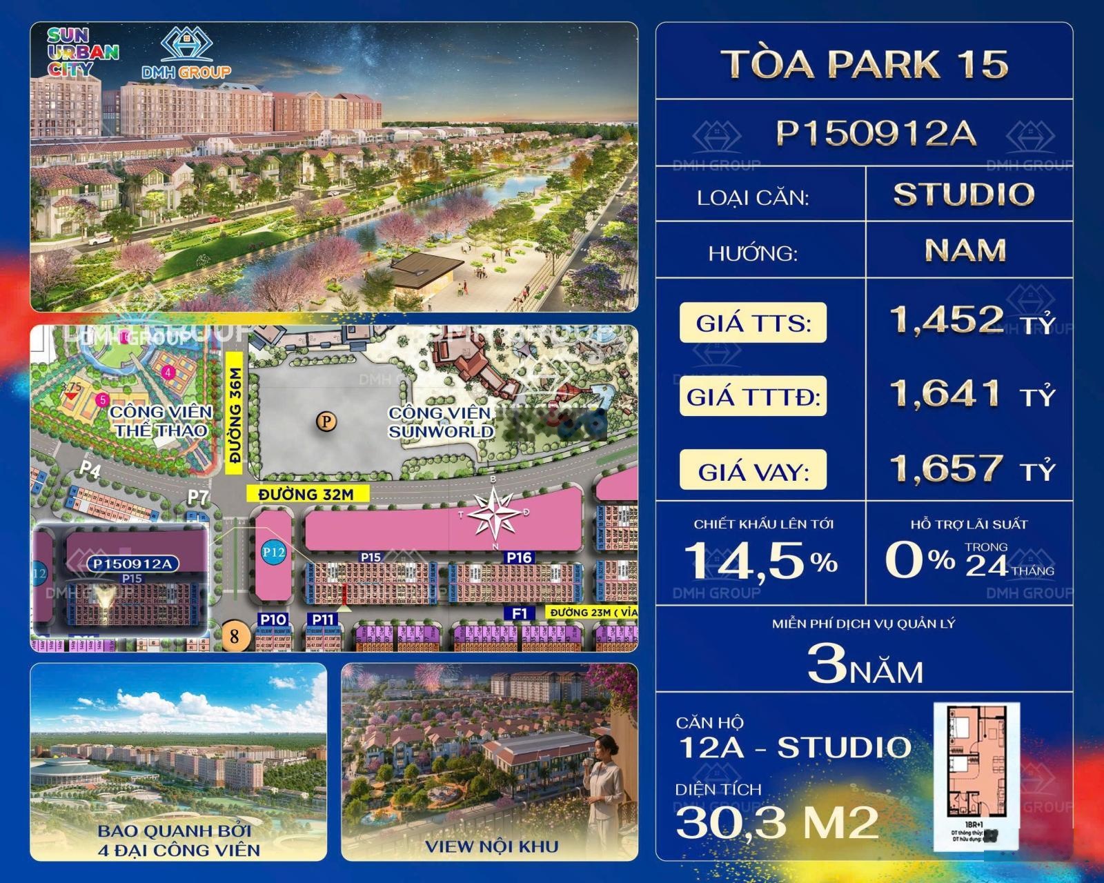 Bán studio tầng cao hướng Nam - hàng hot hiếm tại Park 15 Sun Urban City Hà Nam Ninh Bình