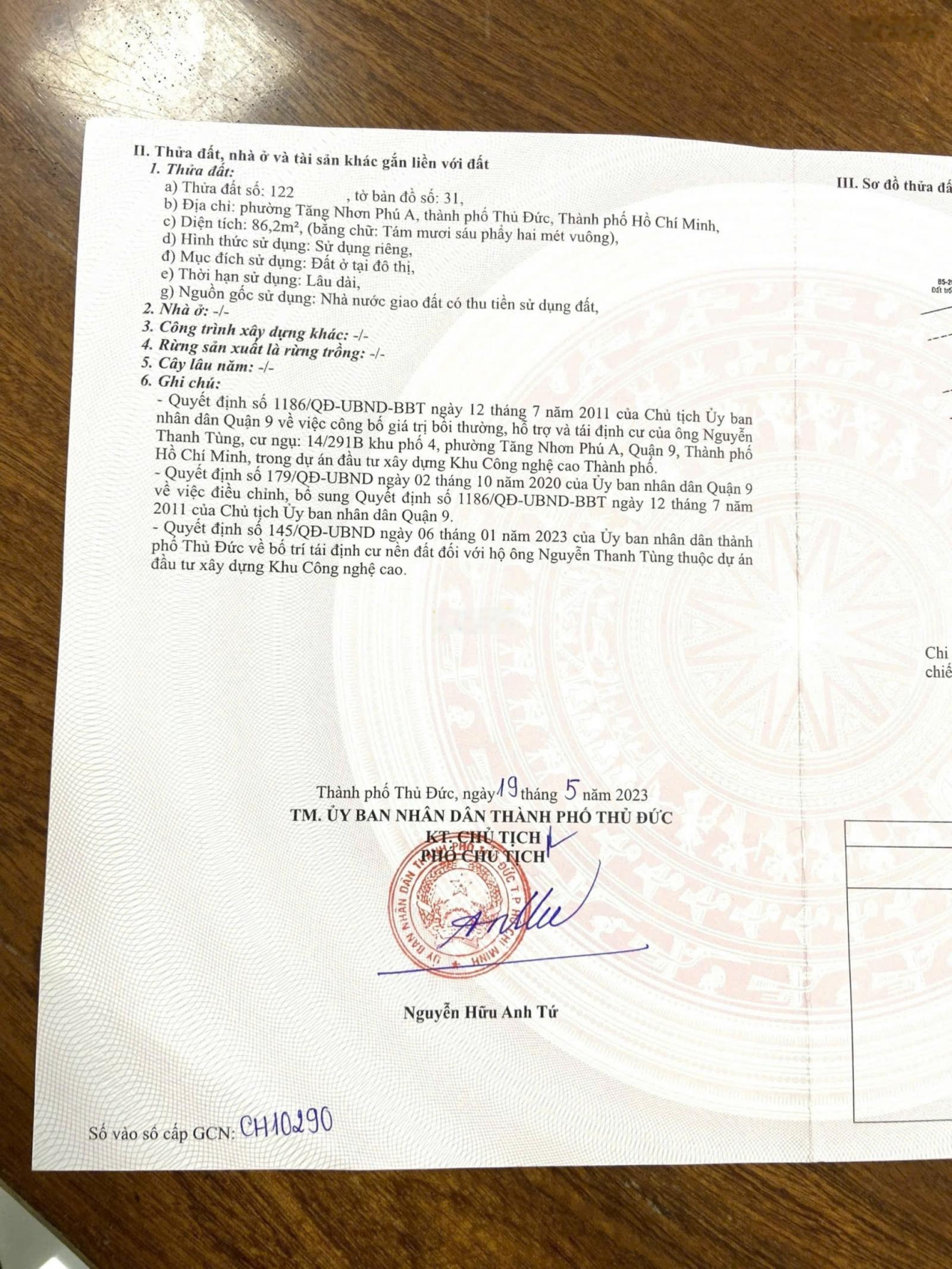 Chủ gửi bán lô đất 2 mặt tiền trước sau khu tái định cư 494, p tăng nhơn phú A Quận 9