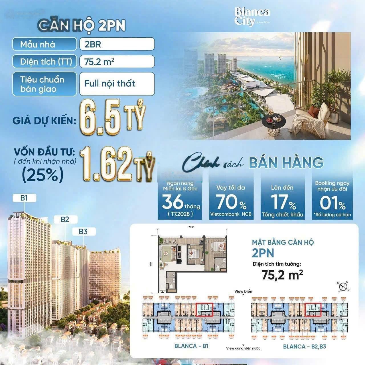 Mở bán căn hộ View Biển tháp B1, B2, B3 - Blanca City Vũng Tàu. Chiết khấu đến 11.5%.