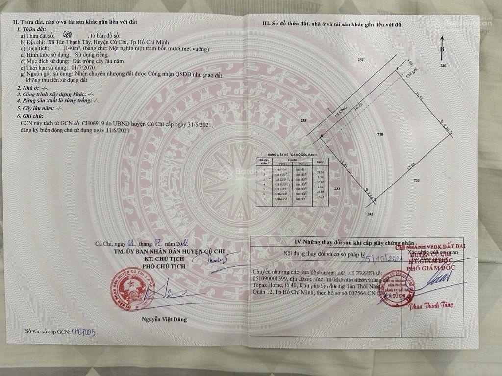 Chỉ 2tr/m2 - Diện tích 1140m2 đất Tân Thạnh Tây Củ Chi sổ riêng - giá chỉ 2,4 tỷ