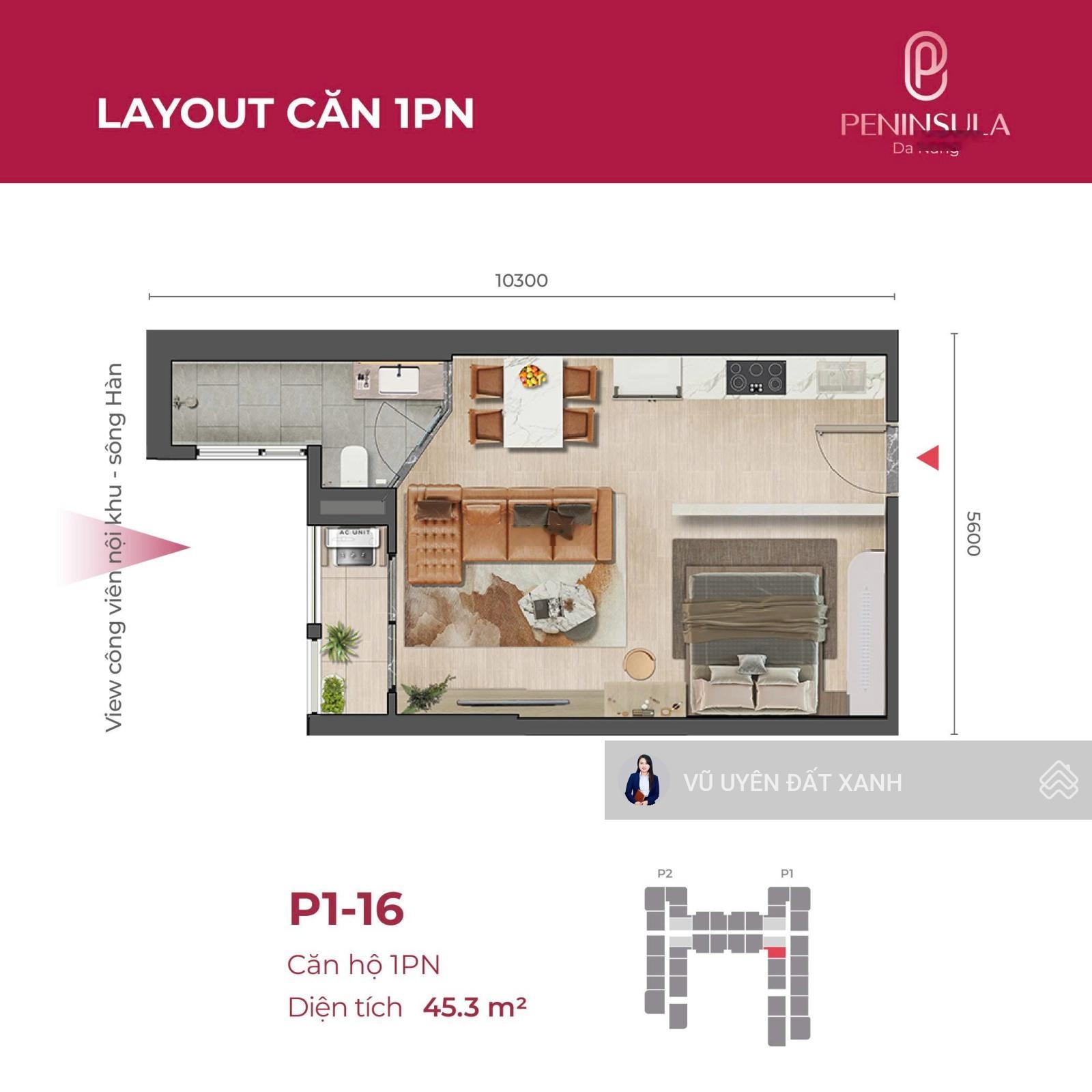 Bán nhanh căn hộ 1PN diện tích 45m2, tầng 27 view sông, giá chỉ 3,x tỷ-thanh toán trước 70% kí HDMB