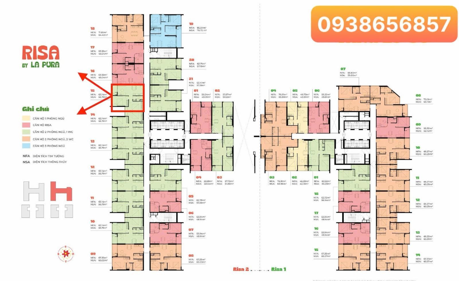 Căn 2PN 62,14m2 giá tốt nhất bảng hàng, ký HĐMB thanh toán 10%, vay NH HLLS 24 tháng. LH 0938656857