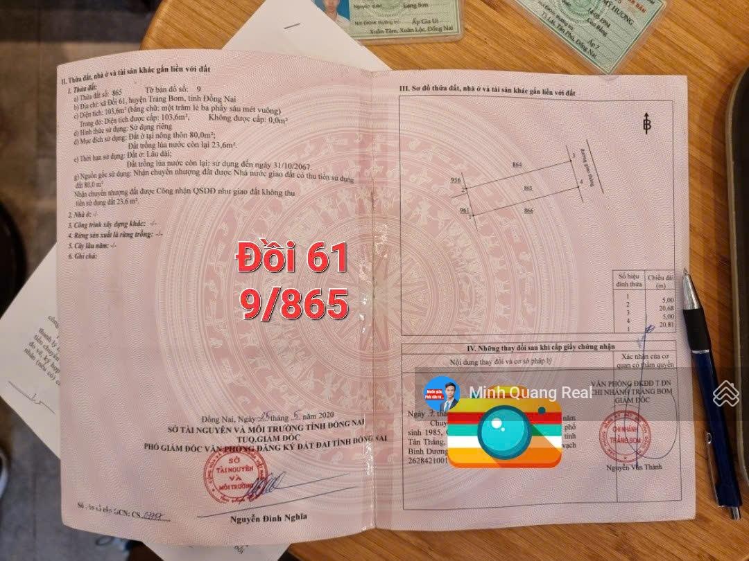 Ngộp bank 103m2, cách đường Đồi 61 100m, trung tâm Xã Đồi 61, chỉ 740 triệu