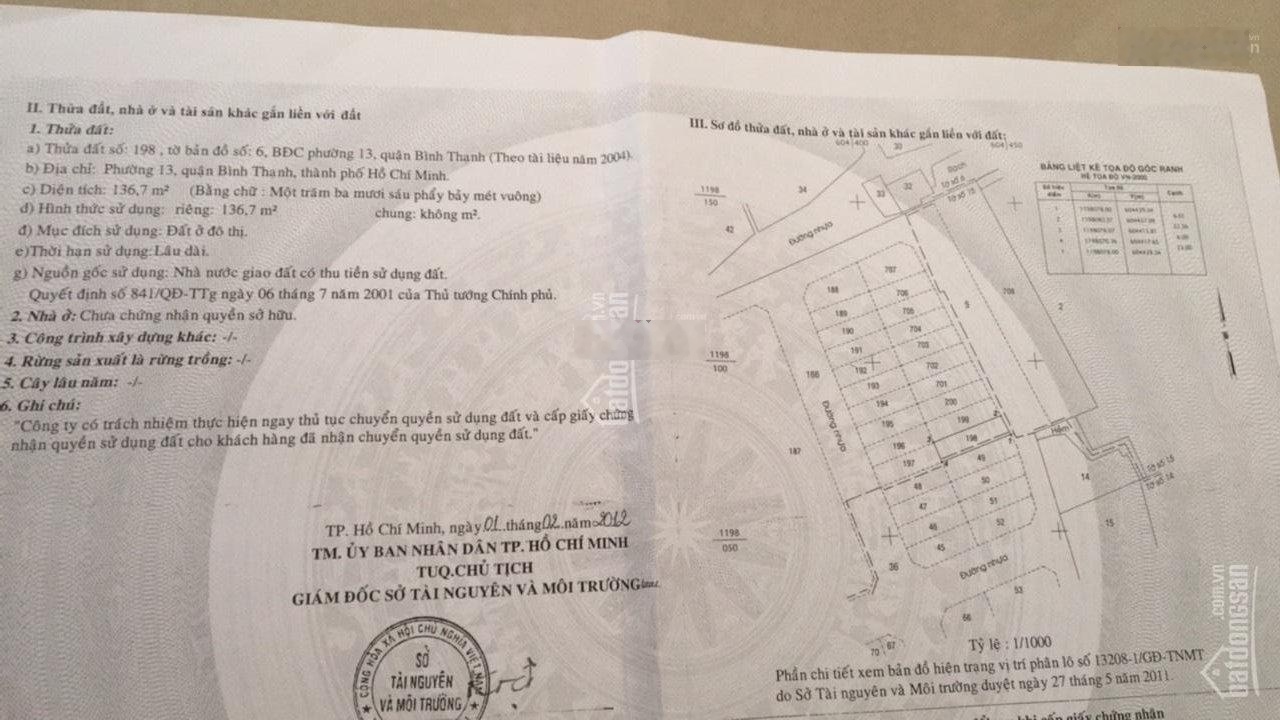 Bán đất 116/47 đường Bình Lợi, DT 6x23m (136m2) giá từ 11,5 tỷ thương lượng