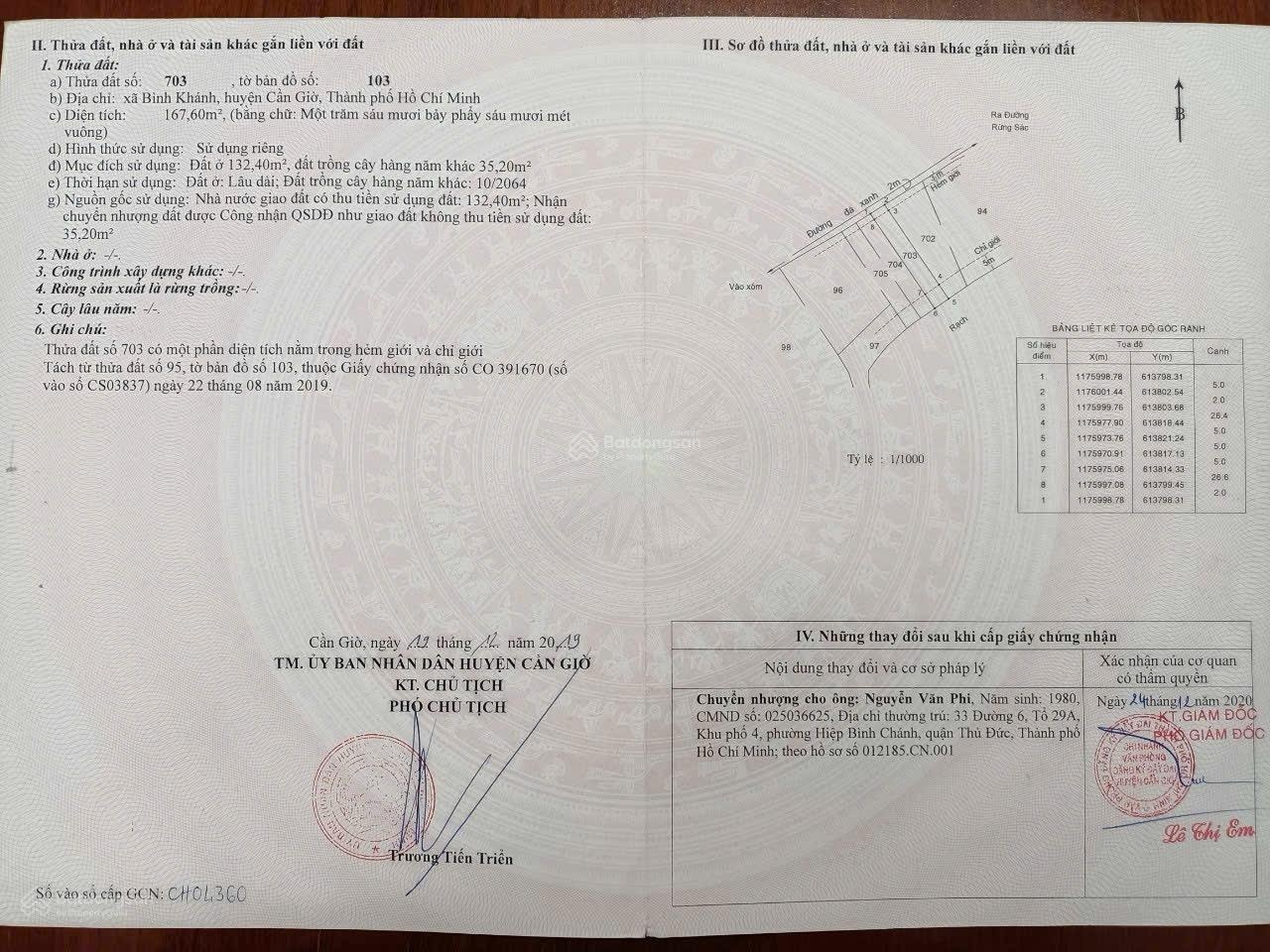 Bán đất Rừng Sác, 2,5 tỷ, 167,6 m2, pháp lý đầy đủ tại Bình Khánh, Cần Giờ, HCM