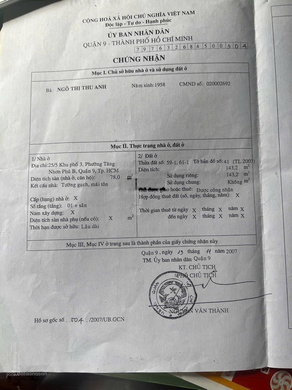 Nhà hẻm đường 7A Tăng Nhơn Phú B, Quận 9 (TP. Thủ Đức), 7x20,5, full thổ cư, 5.95 tỷ