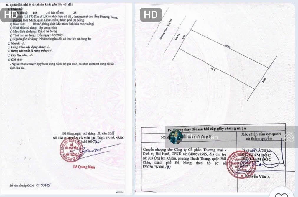 Bán cặp đất gần biển Phan Thị Nể (khu A1 Phương Trang) 208m2 thông ra Biển Nguyễn Tất Thành