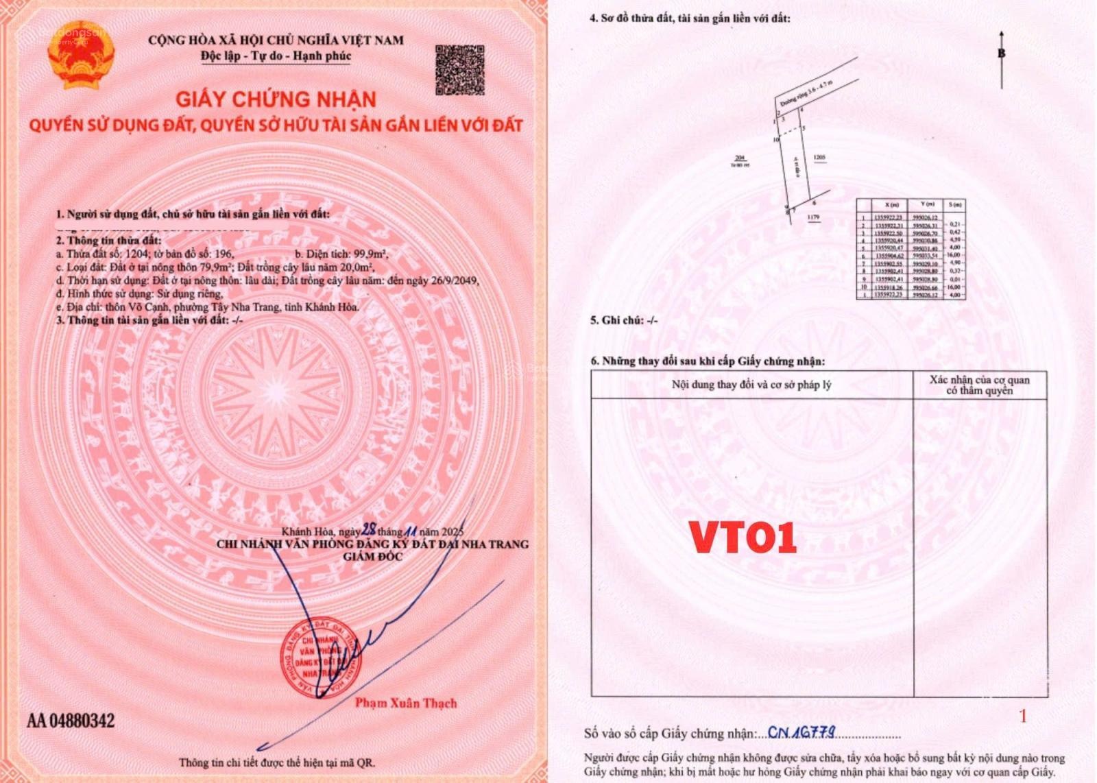 Bán lô vt01 Vĩnh Trung Võ Cạnh, 90,6m², giá tốt. Sổ riêng