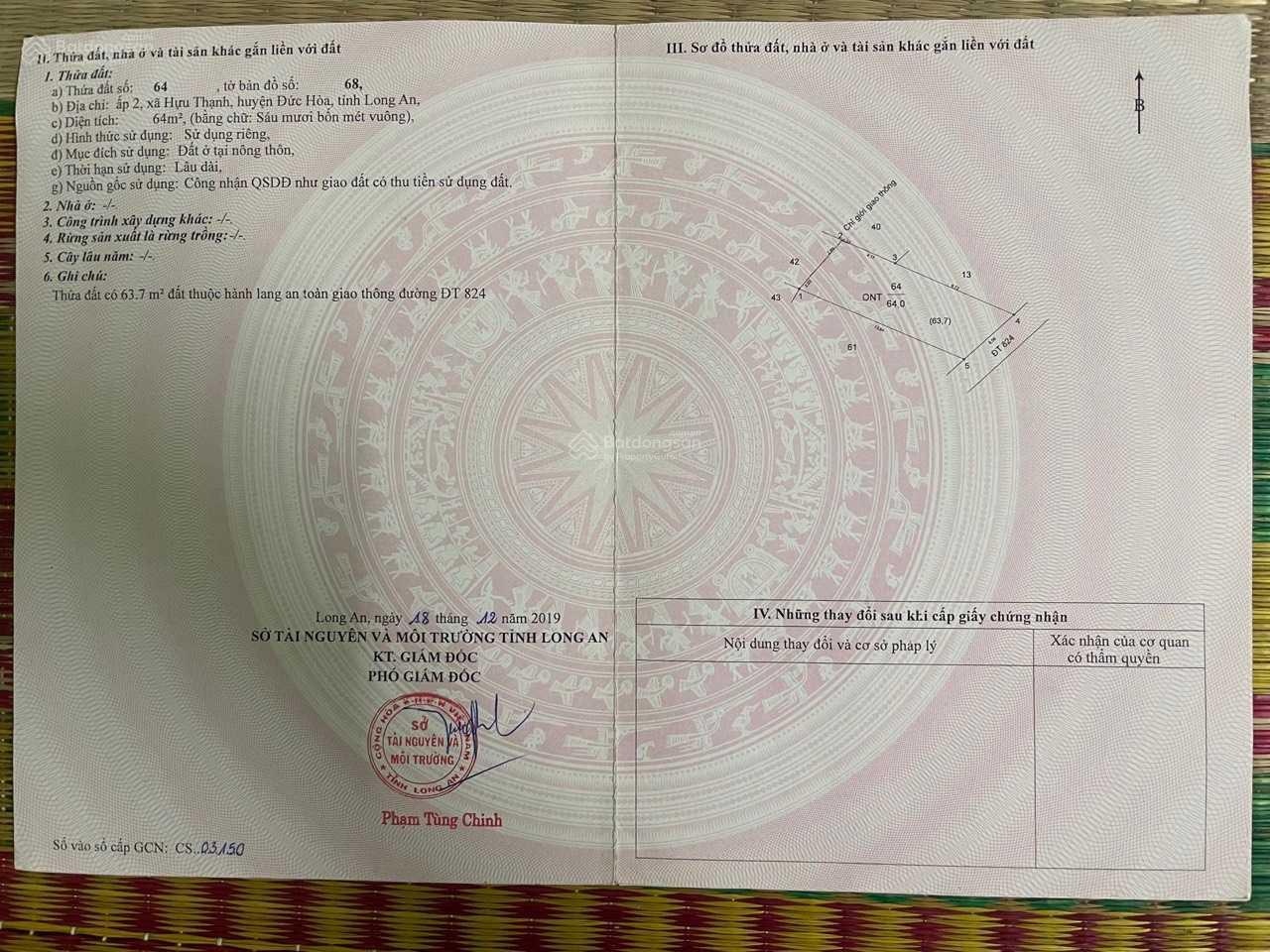 201m2 thổ + vườn mặt tiền TL824 đối diện Cổng Trường Đại Học Tân Tạo