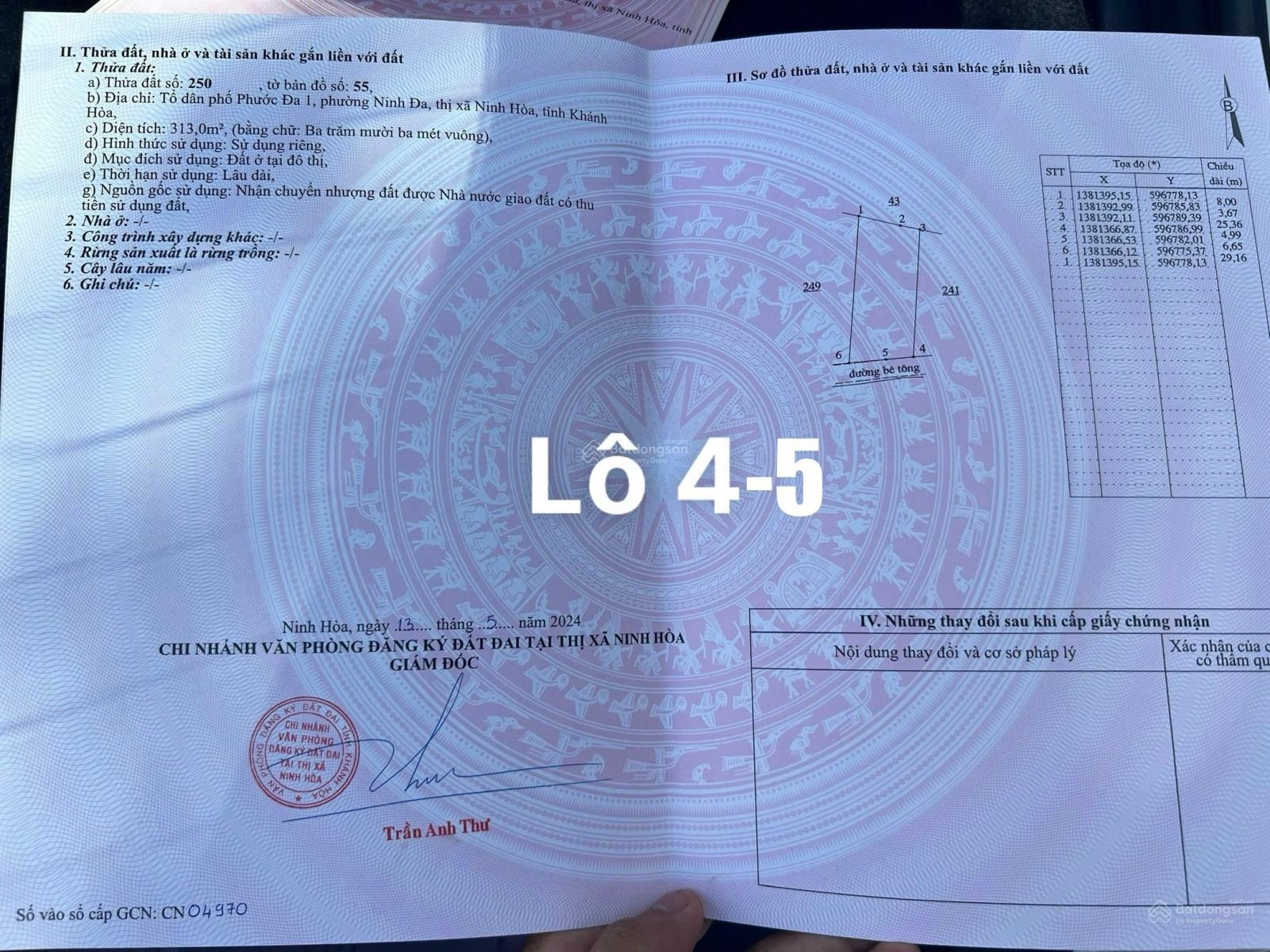 Bán đất đường Nguyễn Cụ 20m - khu trung tâm phường Ninh Hoà, sát QL1A 162m2 chỉ 1tỷ475tr (9,1tr/m2)