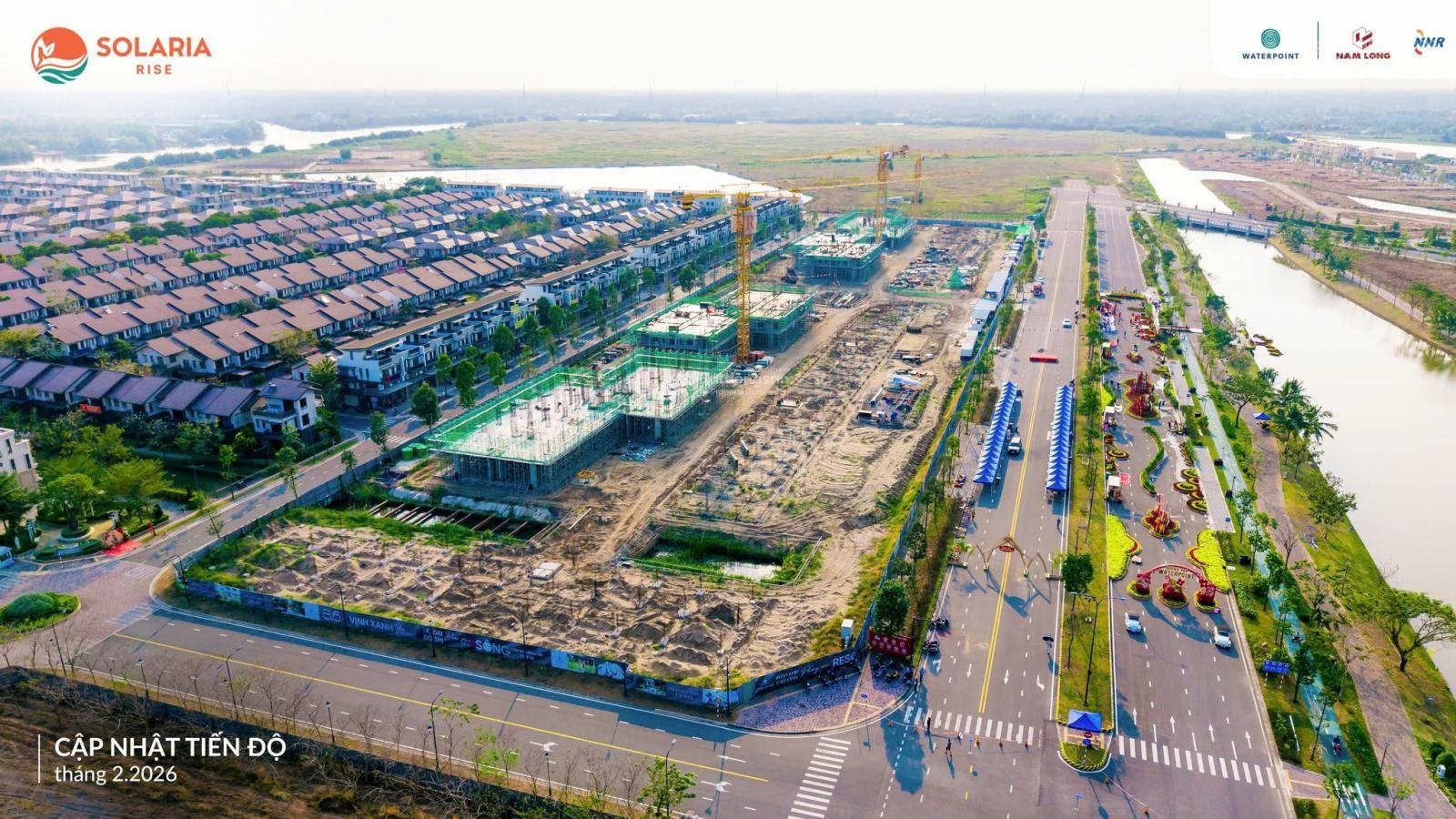 Cập nhật tiến độ mới nhất tháng 2/2026 Căn hộ Solaria Rise khu đô thị Waterpoint Bến Lức, Tây Ninh
