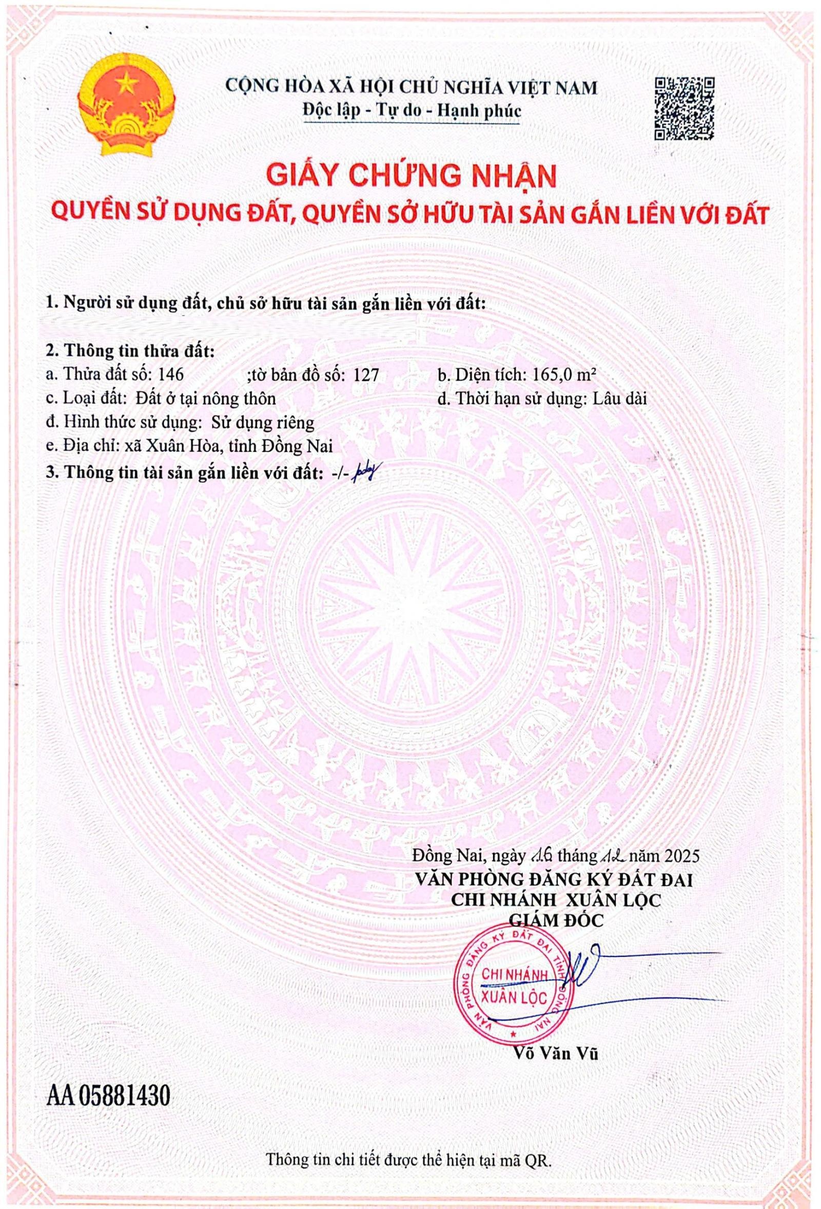 Bán đất thổ cư bên ấp gia ui gần chợ xuân đà, thổ cư 100%, đường bê tông 4m