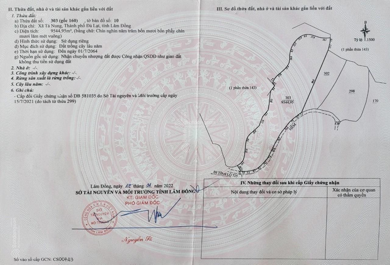 Đất mặt tiền đường ĐT725 Tà Nung, TP Đà Lạt, Lâm Đồng