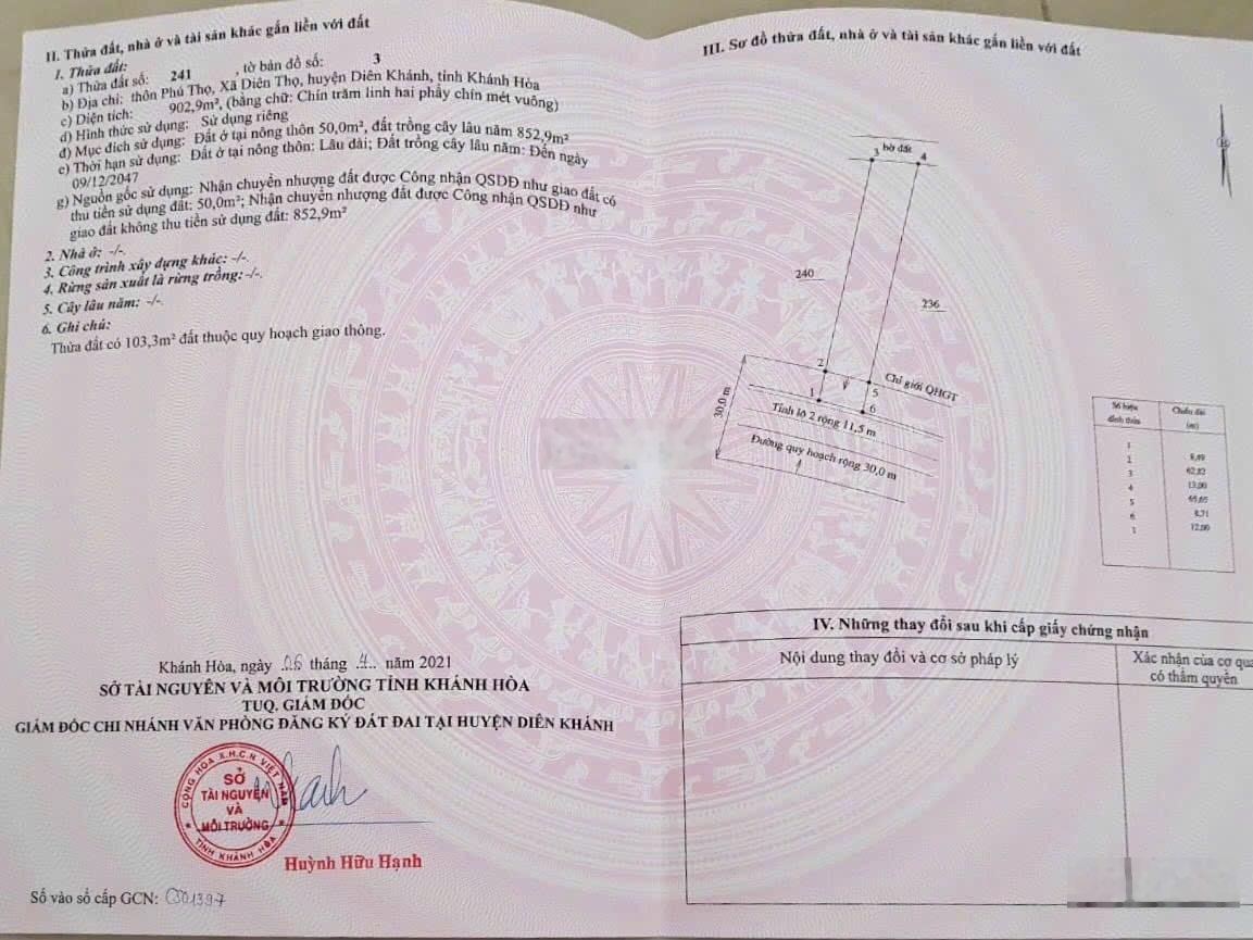 Đất mặt tiền Tỉnh Lộ 2 Diên Thọ Diên Khánh Khánh Hoà view sông phù hợp làm vườn hay kho xưởng