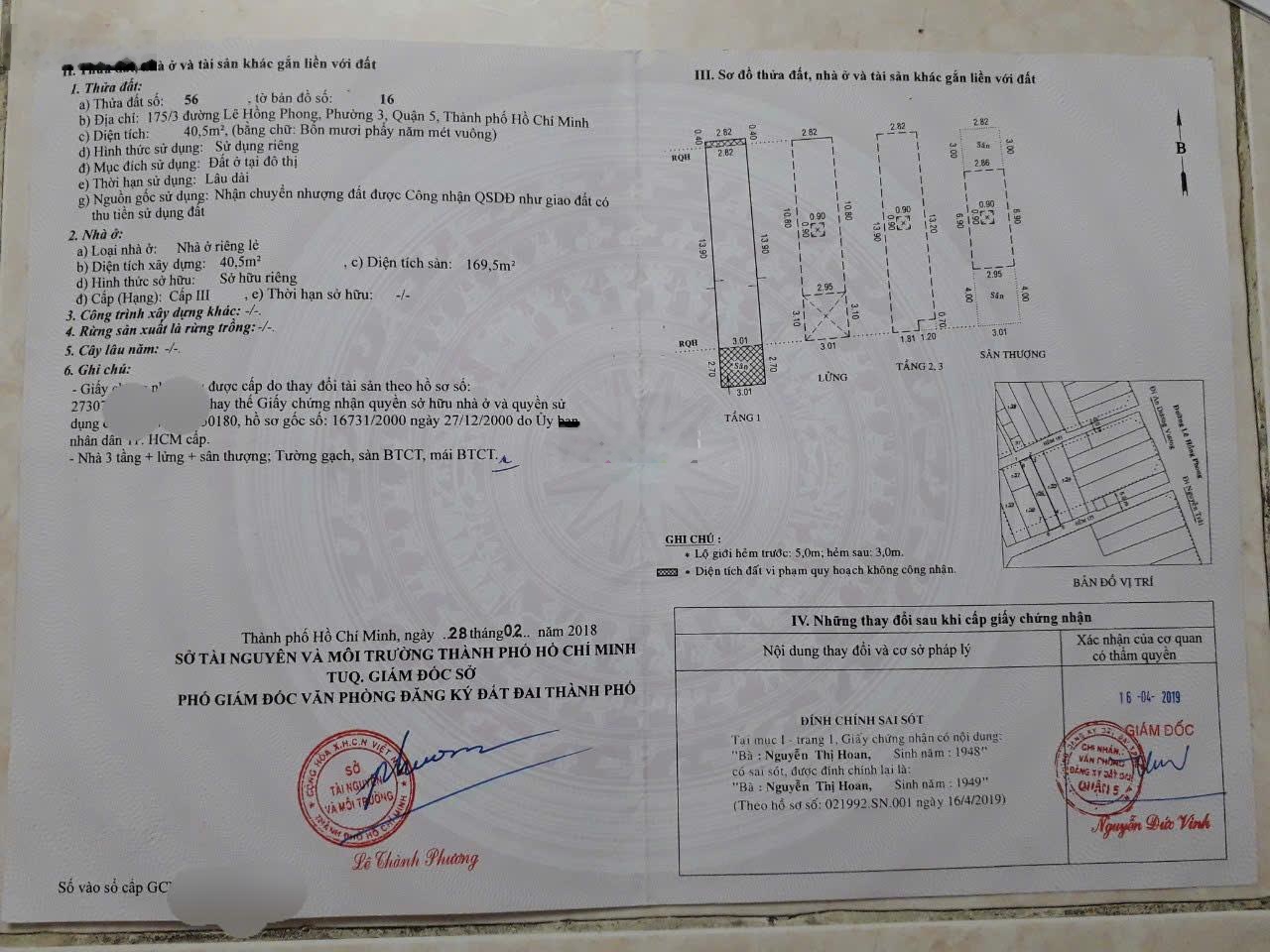 (Chính chủ) nhà 2 mặt tiền hẻm 175 Lê Hồng Phong, P3, Q5- 5 tầng-1pk-1pb-5pn-2plv=9 phòng. Giá 9 tỷ