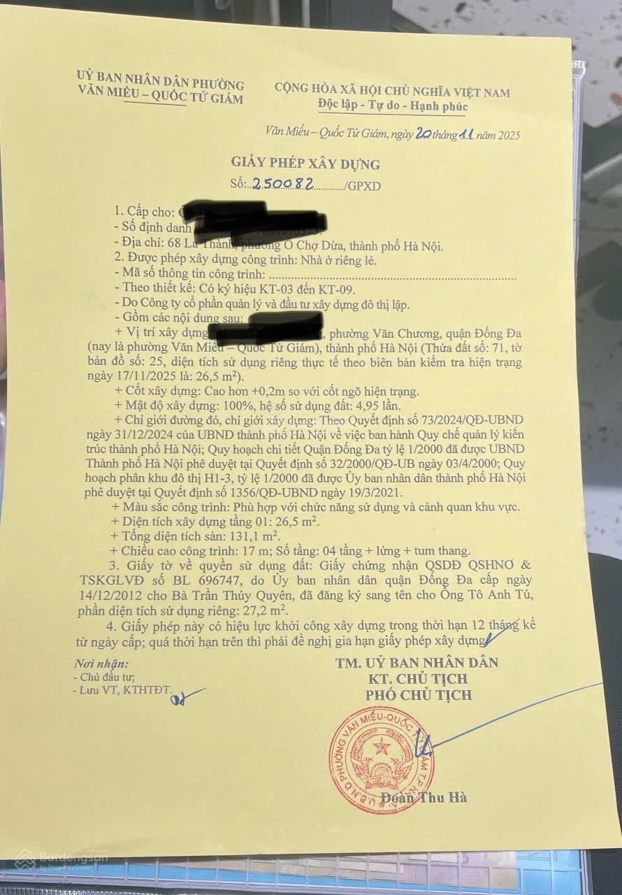 Bán nhà cạnh hồ Văn Chương 221 Tôn Đức Thắng DT 30m2 MT 4m đất 4,599 tỷ