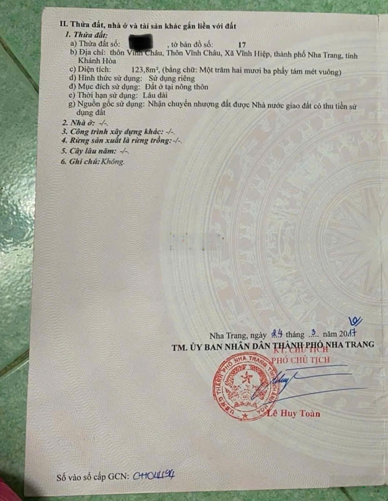 Bán lô đất Vĩnh Châu Vĩnh Hiệp, Nha Trang