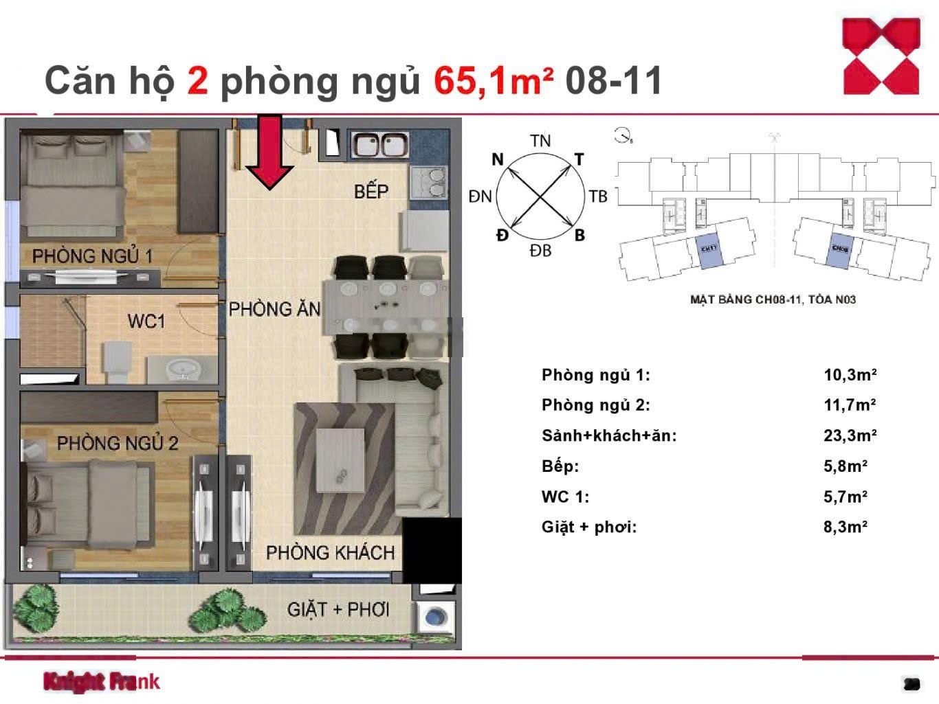 Bán căn 2 ngủ 65m2 tầng đẹp giá yêy thương chung cư berriver long biên