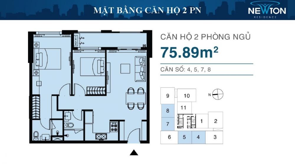 Cho thuê căn hộ chung cư 80m2 tại Newton Residence, 17 triệu, Phú Nhuận, HCM