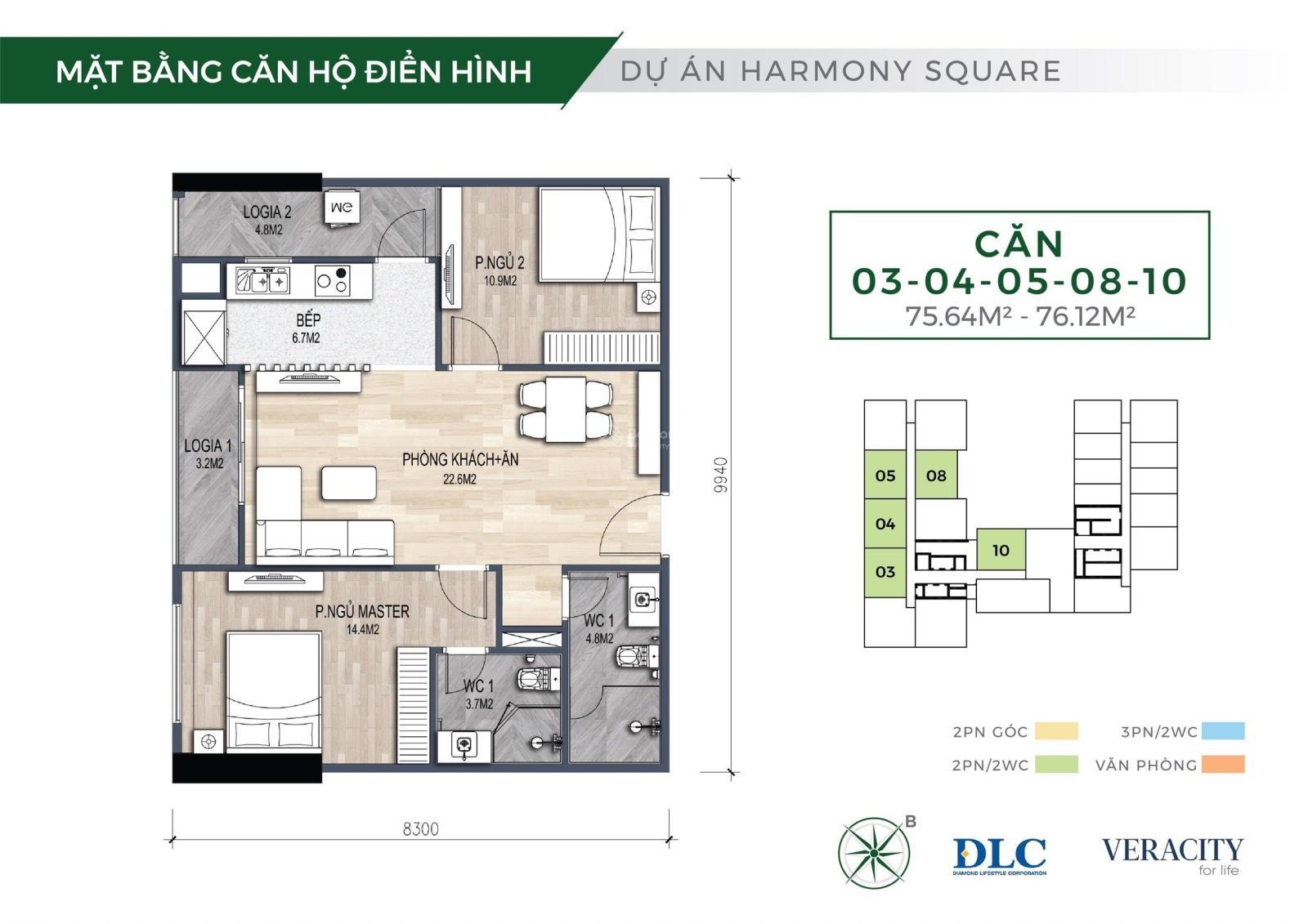 Chính chủ cần bán gấp căn 75m2 tầng trung dự án Harmony Square Nguyễn Tuân