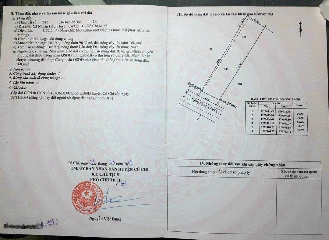 Bán đất MT Đỗ Đăng Tuyển - Nhuận Đức - Củ Chi, DT. 15x72m=1132m2 thổ cư 964m2, giá chỉ có 8,5 tỷ
