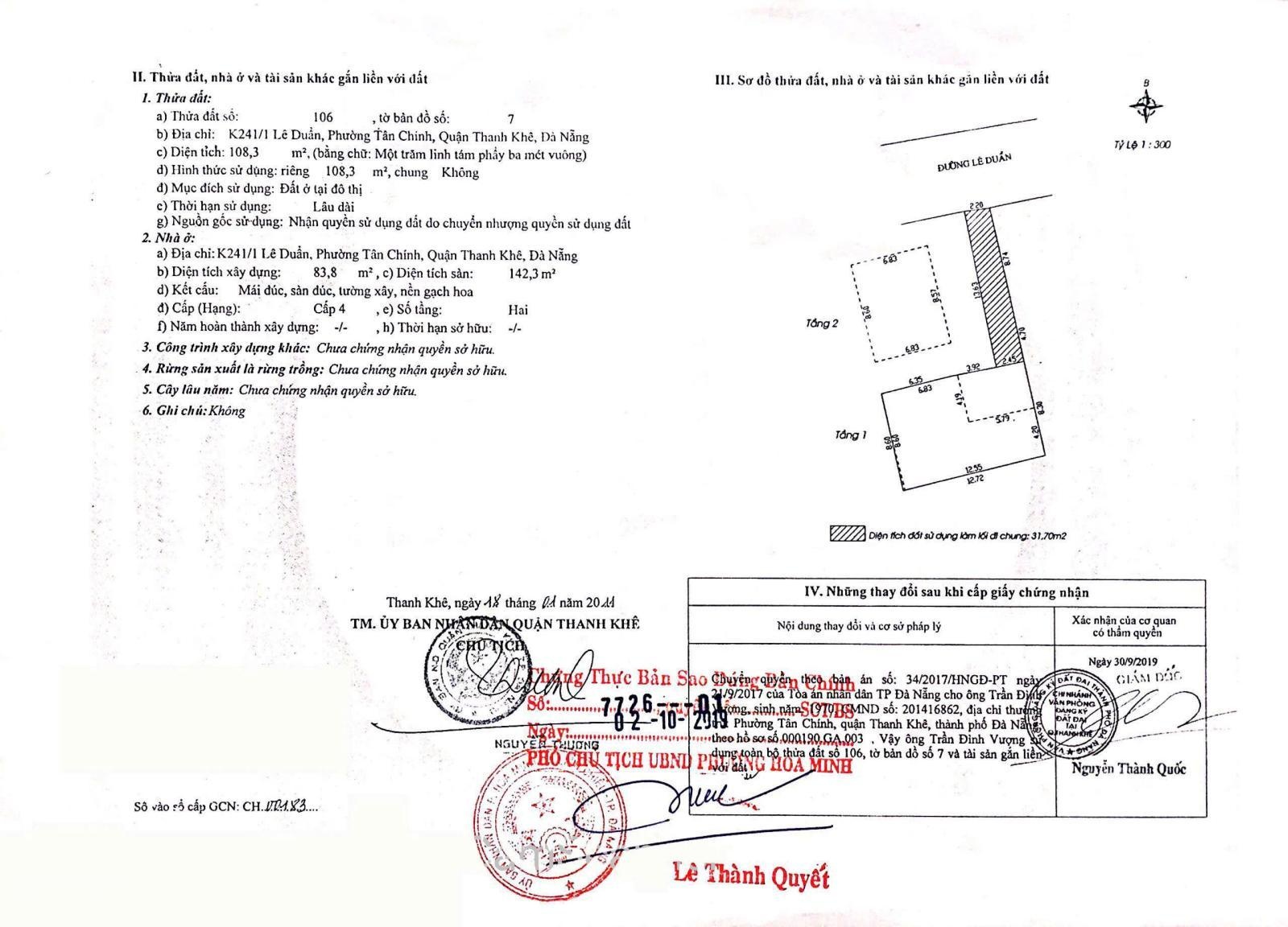 Chính chủ rao bán nhà tại đường Lê Duẩn - TP Đà Nẵng; DT đất 108,3 m2; giá 13,6 tỷ