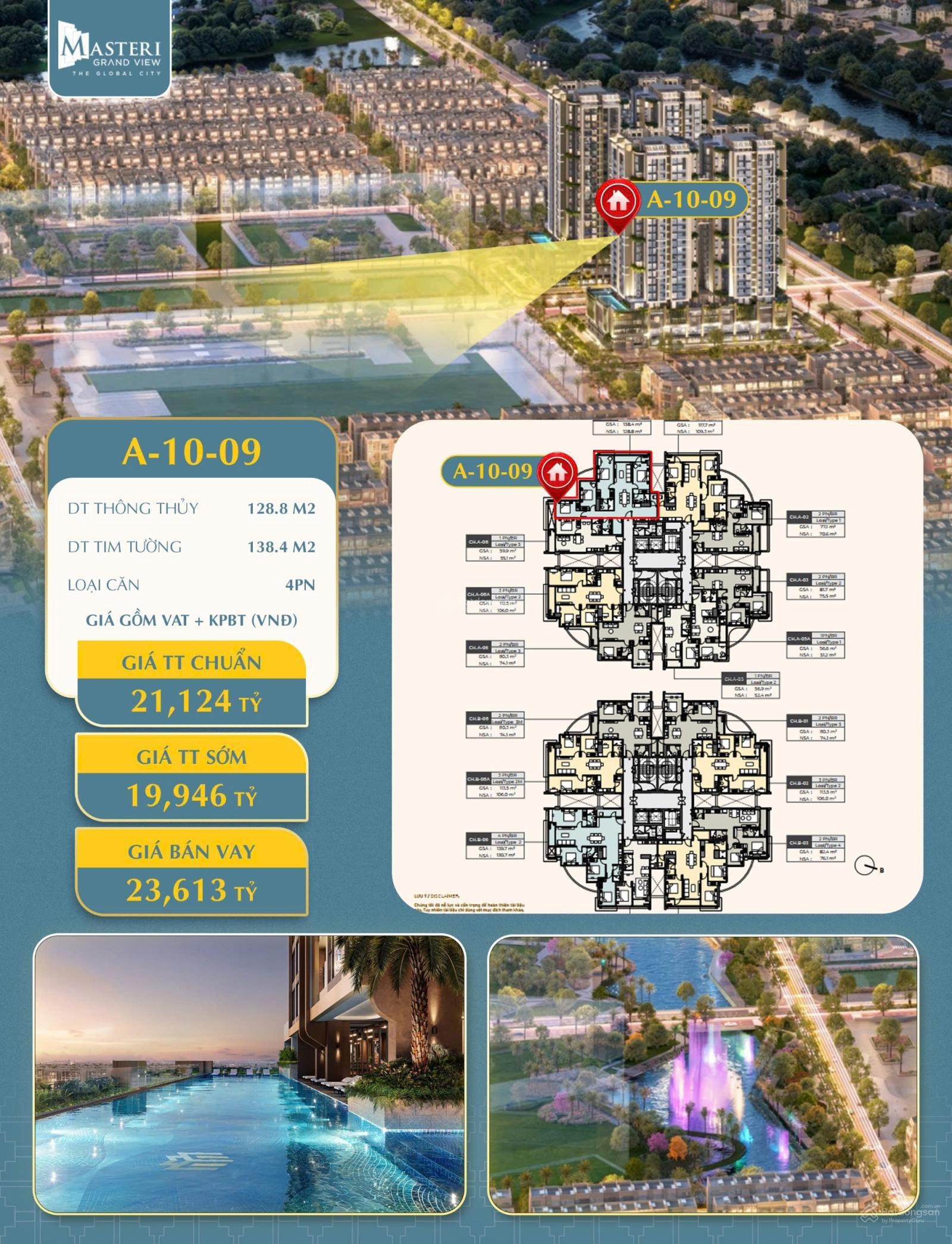 Siêu phẩm 4pn masteri grand view giỏ hàng độc quyền giá đợt 1 - giá chỉ 19,7 tỷ - the global city