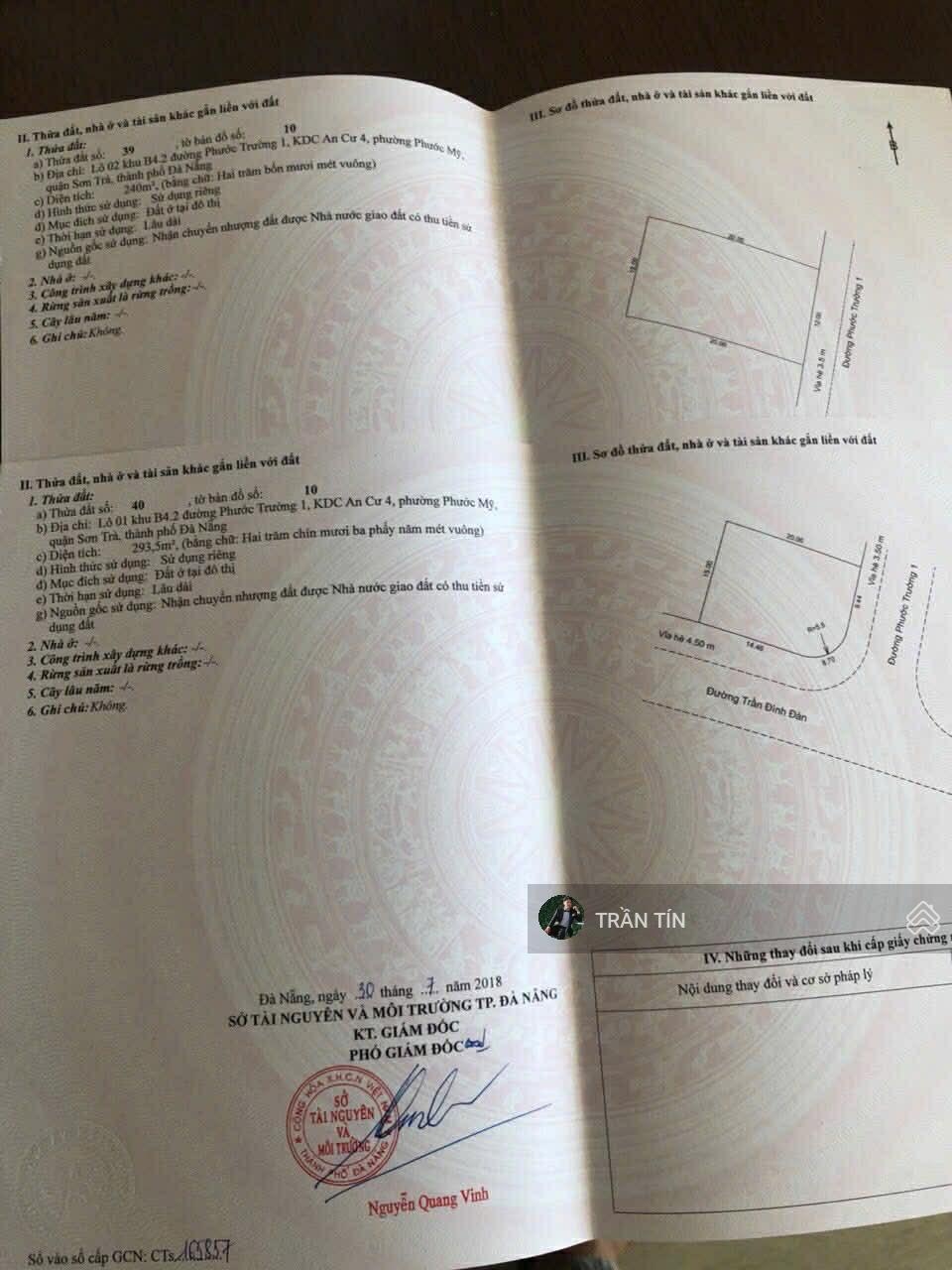 Lô đất góc 2 mặt tiền đường Trần Đình Đàn & Phước Trường 1, cách biển chỉ 50m