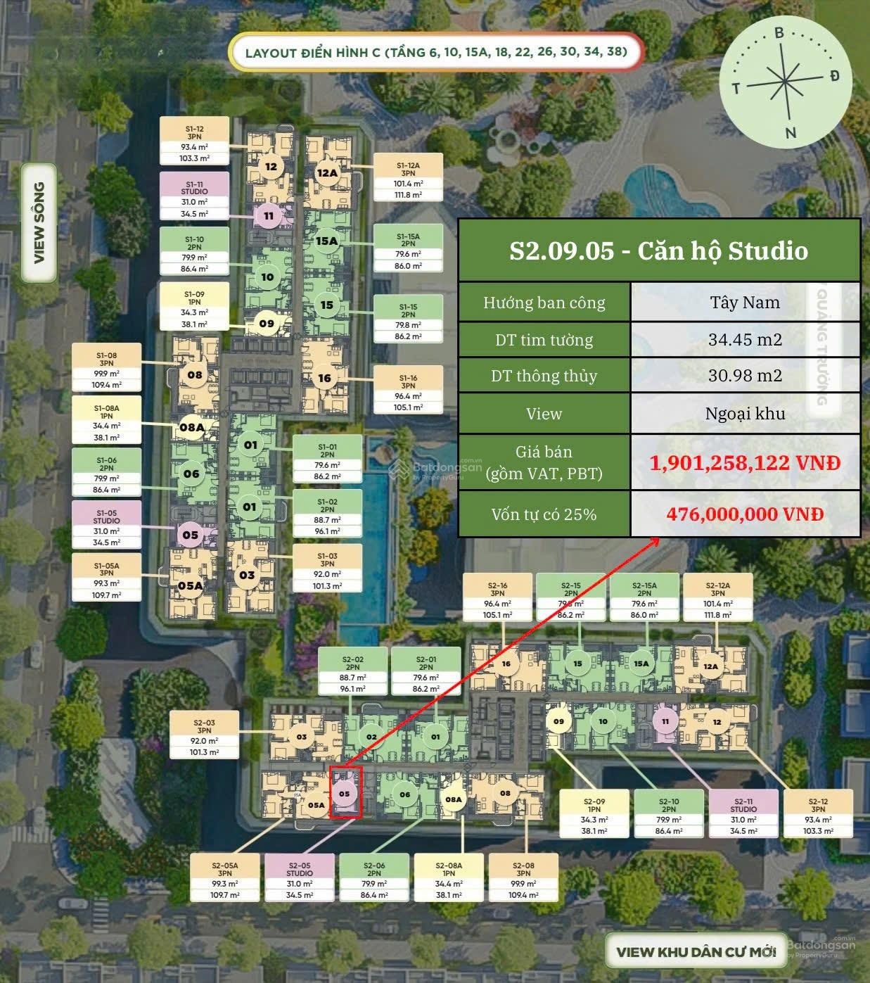 Bán Studio Eco Retreat siêu rẻ chỉ 1.9 tỷ vốn 25% ngân hàng hỗ trợ 70% không lãi suất 30th