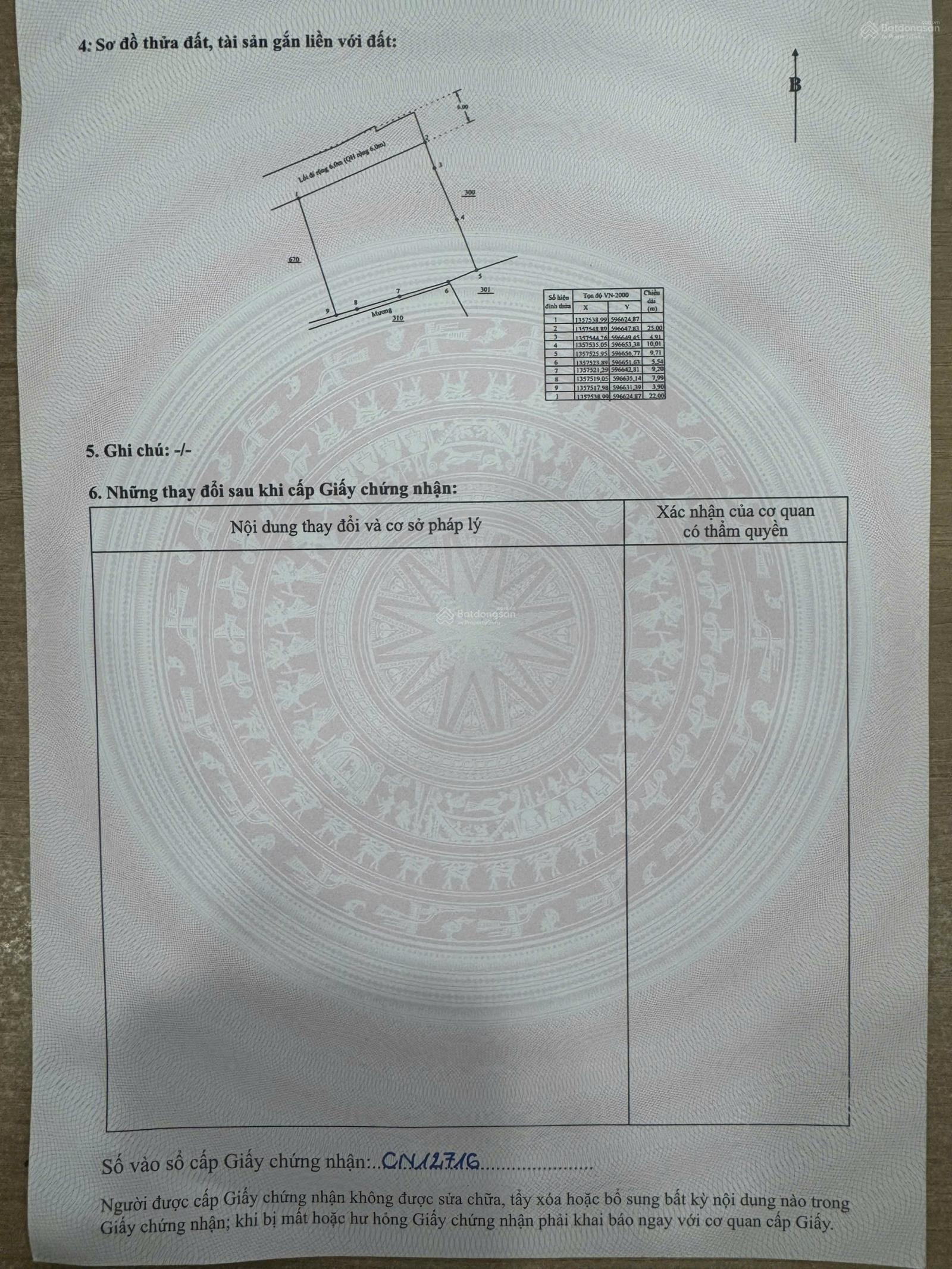 Đất bán tại Thôn Tây, xã Vĩnh Phương (cũ), Khánh Hòa, DT 606,1 m2 (thổ), đường 6m, giá 12 triệu/m2