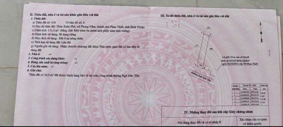 Bán lô đất thổ cư mặt tiền đường Ngô Đức Tốn, phường Bình Thuận, diện tích 131.5m2, giá 1.3 tỷ