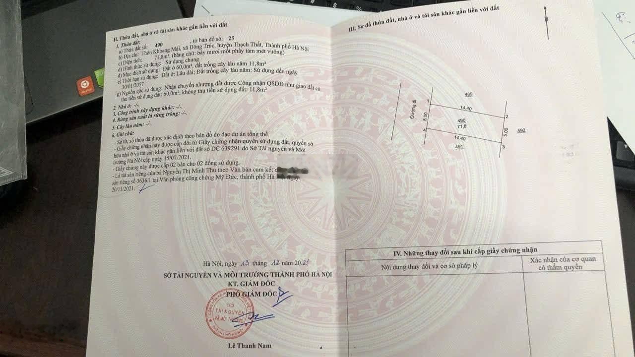 Bán 71m2 đất gần ga Metro 5 Văn Cao, tại Khoang Mái, Đồng Trúc, Thạch Thất, Hà Nội