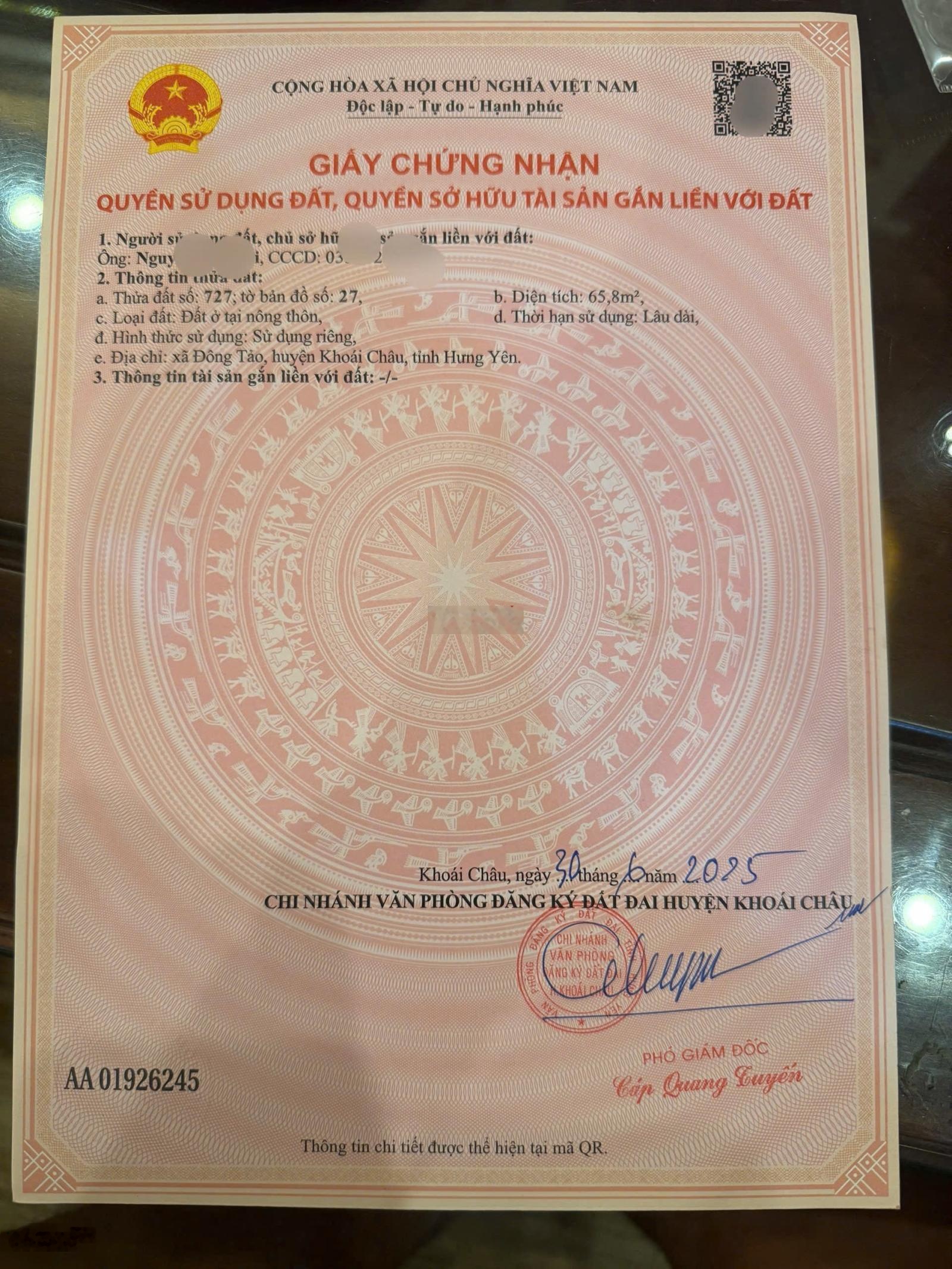 2.368 tỷ sở hữu 65,8m2 tại thôn Đông Tảo xã Hoàn Long mới, đường 4,5m thoáng, giáp Vành đai 4 500m