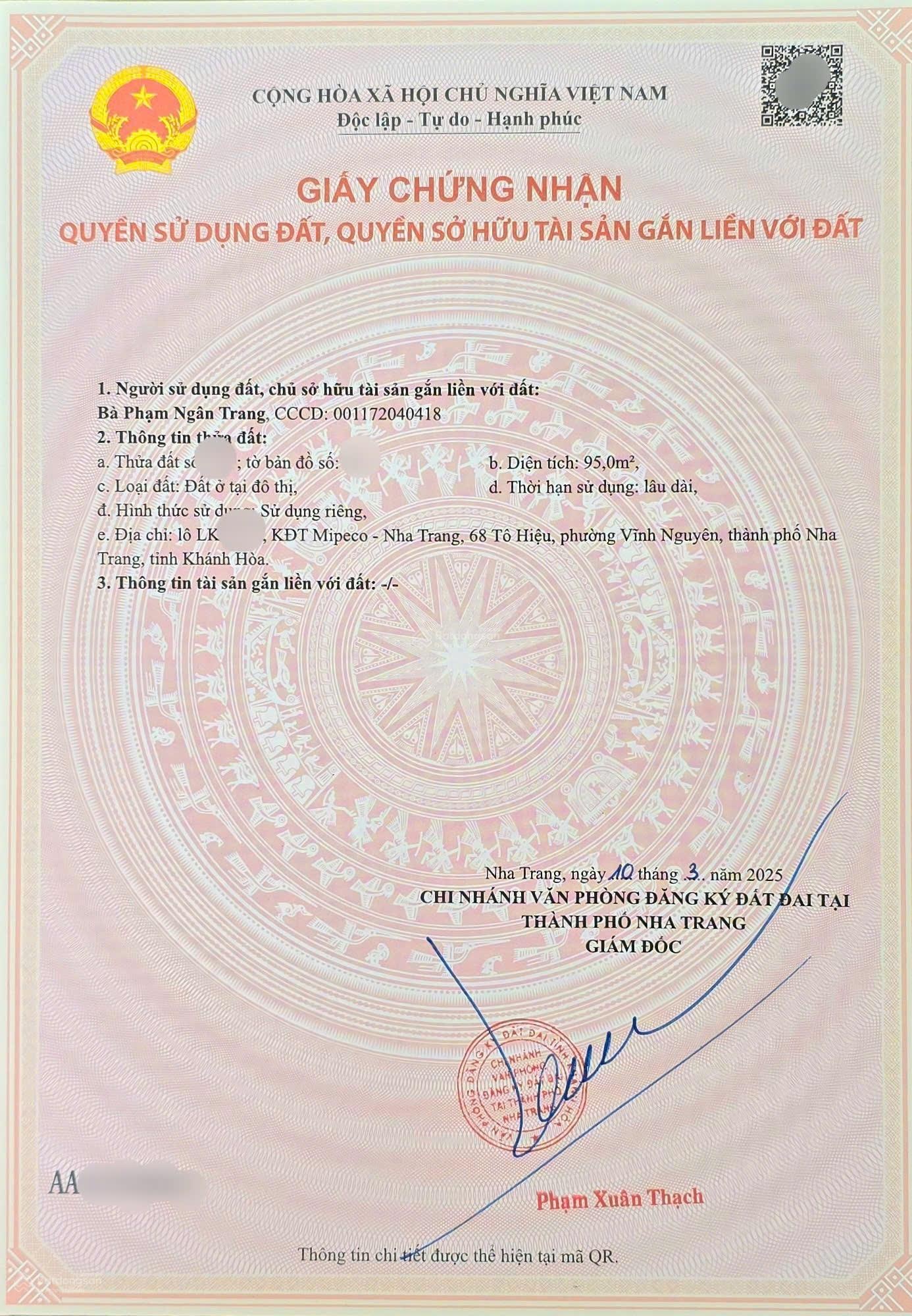 Bán lô đất mặt tiền Đường Số 2 KĐT Mipeco Nha Trang, đối diện khu thương mại | Ngang 5m | 95m2