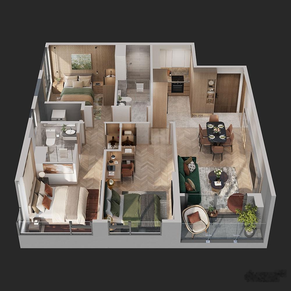 Hàng hiếm căn góc 2pn 65m2 Lumie Springbay 2 mặt thoáng view bắn pháo hoa