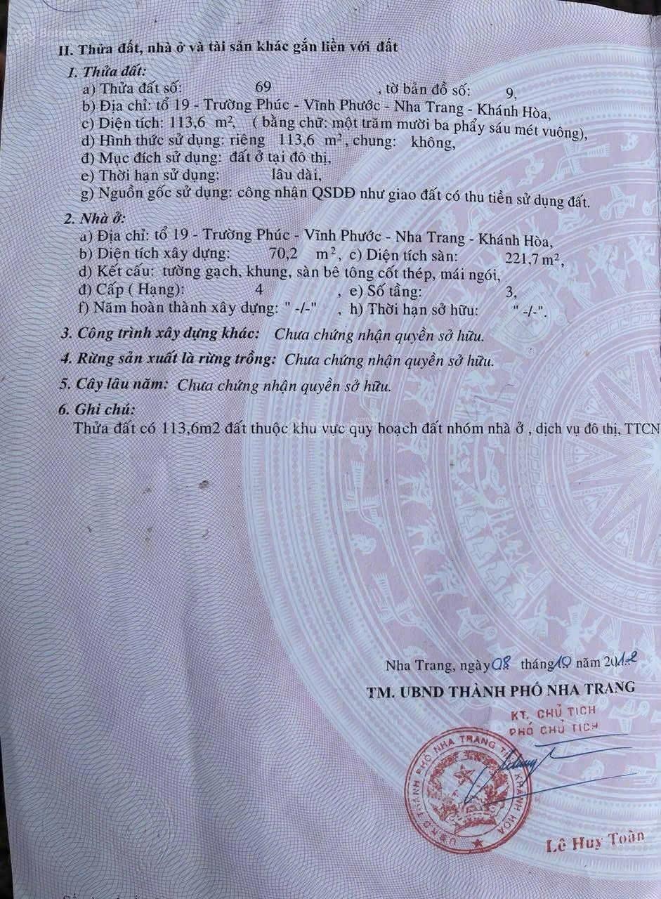 Bán nhà hẻm 28 lý ông trọng gần biển hòn chồng 113.6m2 chi 6.6 tỷ