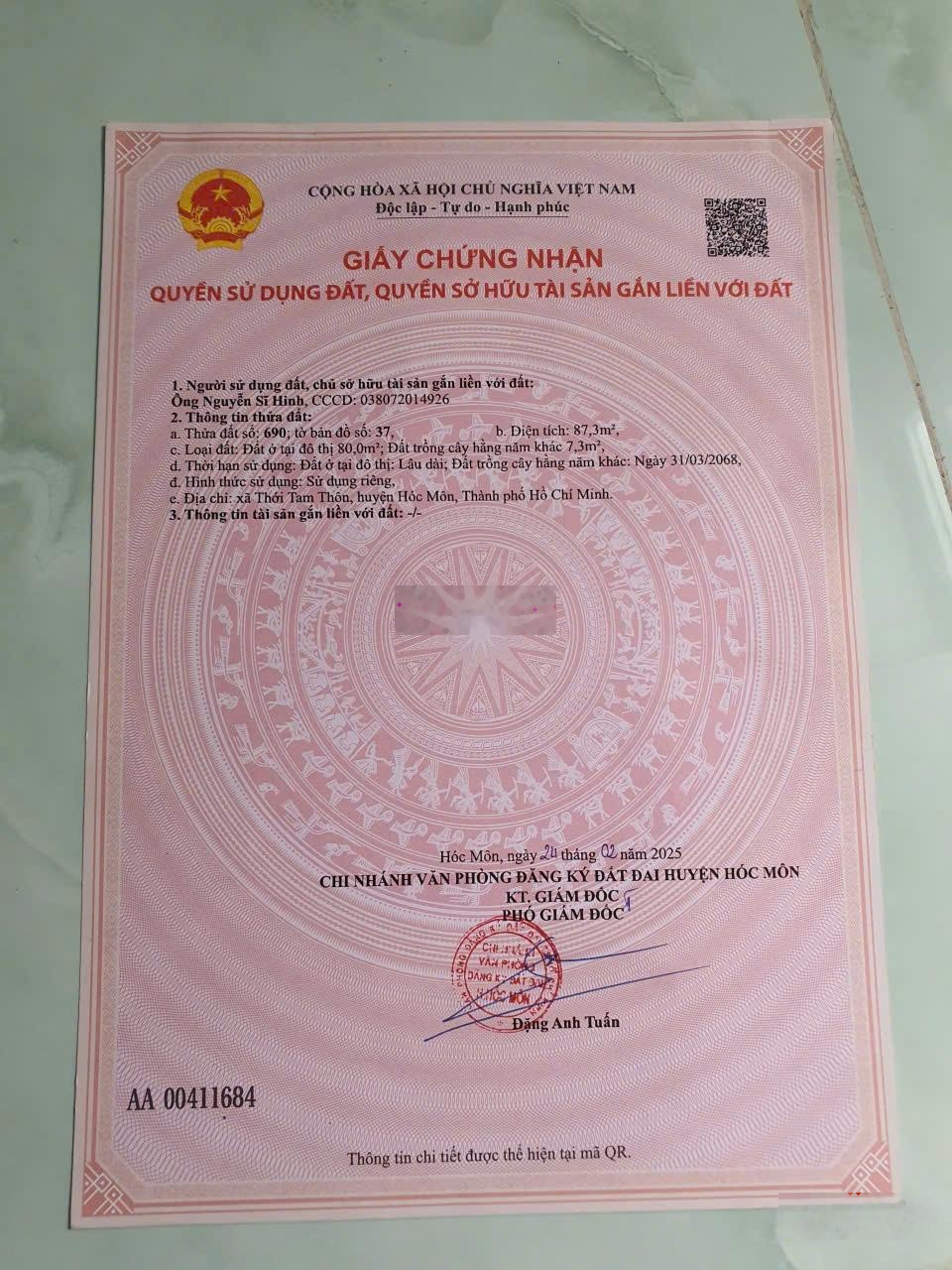 Bán đất sổ hồng riêng 1/Phùng Thị Chiện vào 20m gần Tô Ký, Đặng Thúc Vịnh, Thới Tam Thôn, Hóc Môn