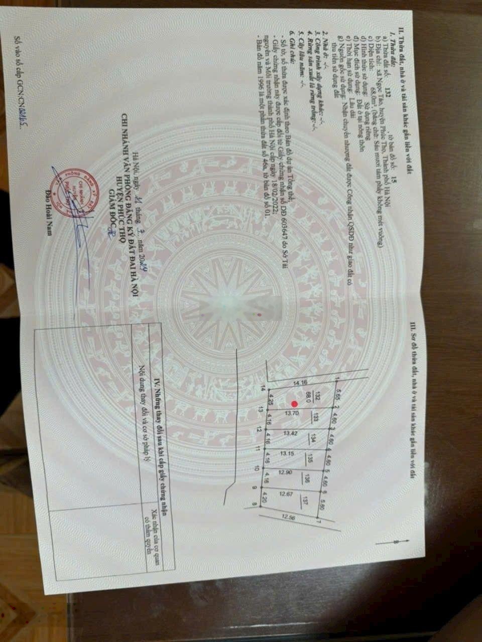 Đất nền tại Xã Ngọc Tảo, Phúc Thọ, Hà Nội, giá thỏa thuận, 68m2, view đẹp