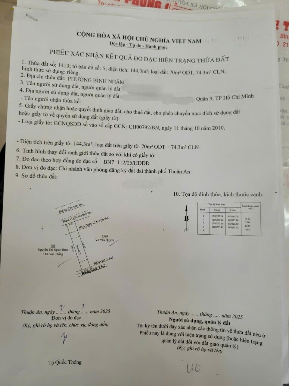 Đất Cây Me 5x29m thông ra CMT8 giá 4,8 tỷ bao sang tên